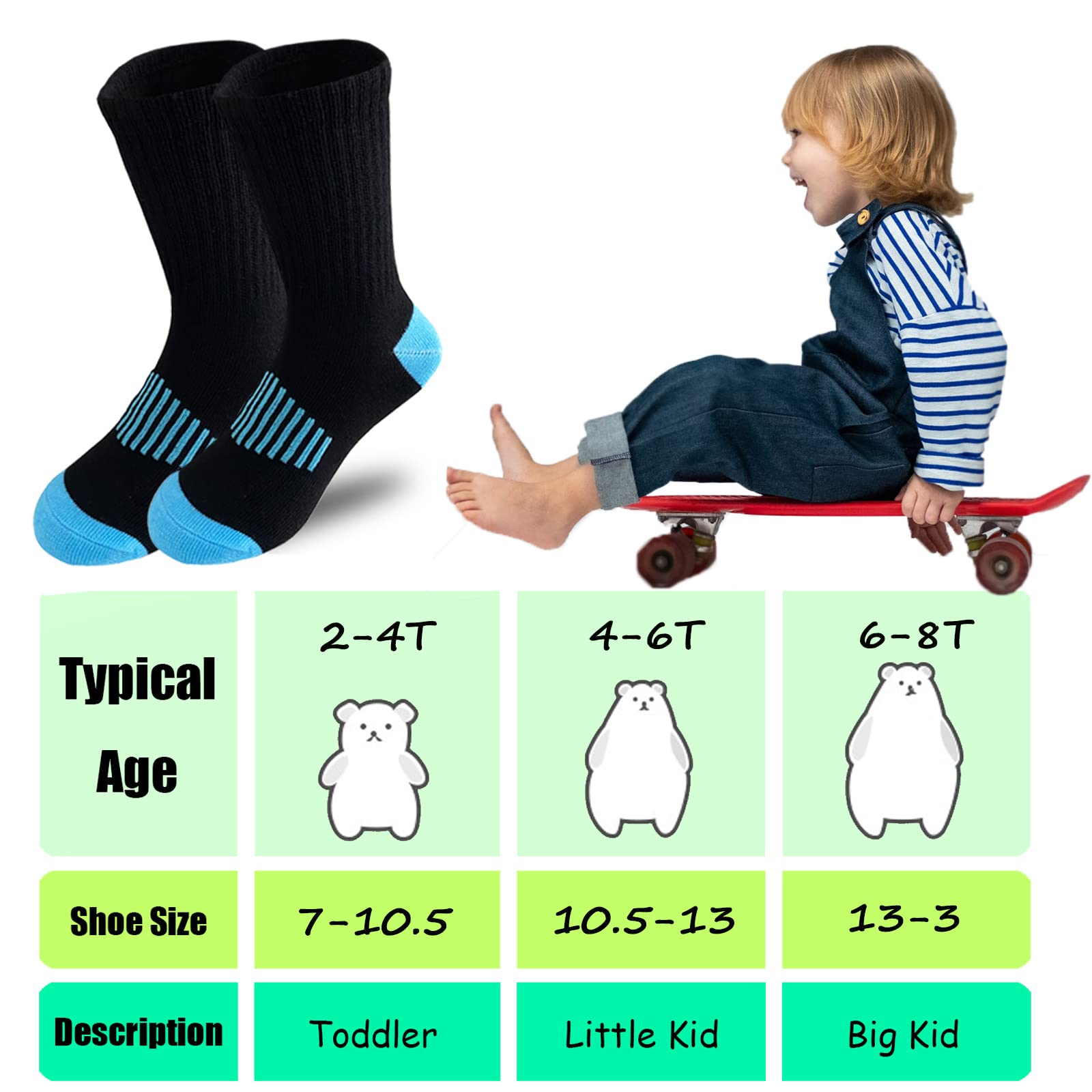 JAMEGIO Boys' Cotton Crew Socks 12 Pairs - Athletic Socks for Toddlers & Kids - School & Sports Wear