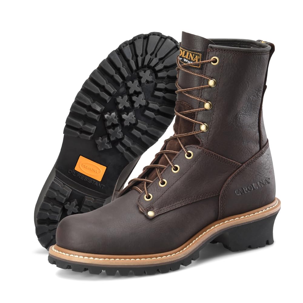 Men's Carolina Elm 8-Inch Unlined Logger Work Boots - Genuine Leather Upper, Comfortable Pillow Cushion Footbed, Oil & Slip Resistant Welted Outsole, EH Safety Rated - Perfect for Construction, Logging & Outdoor Work