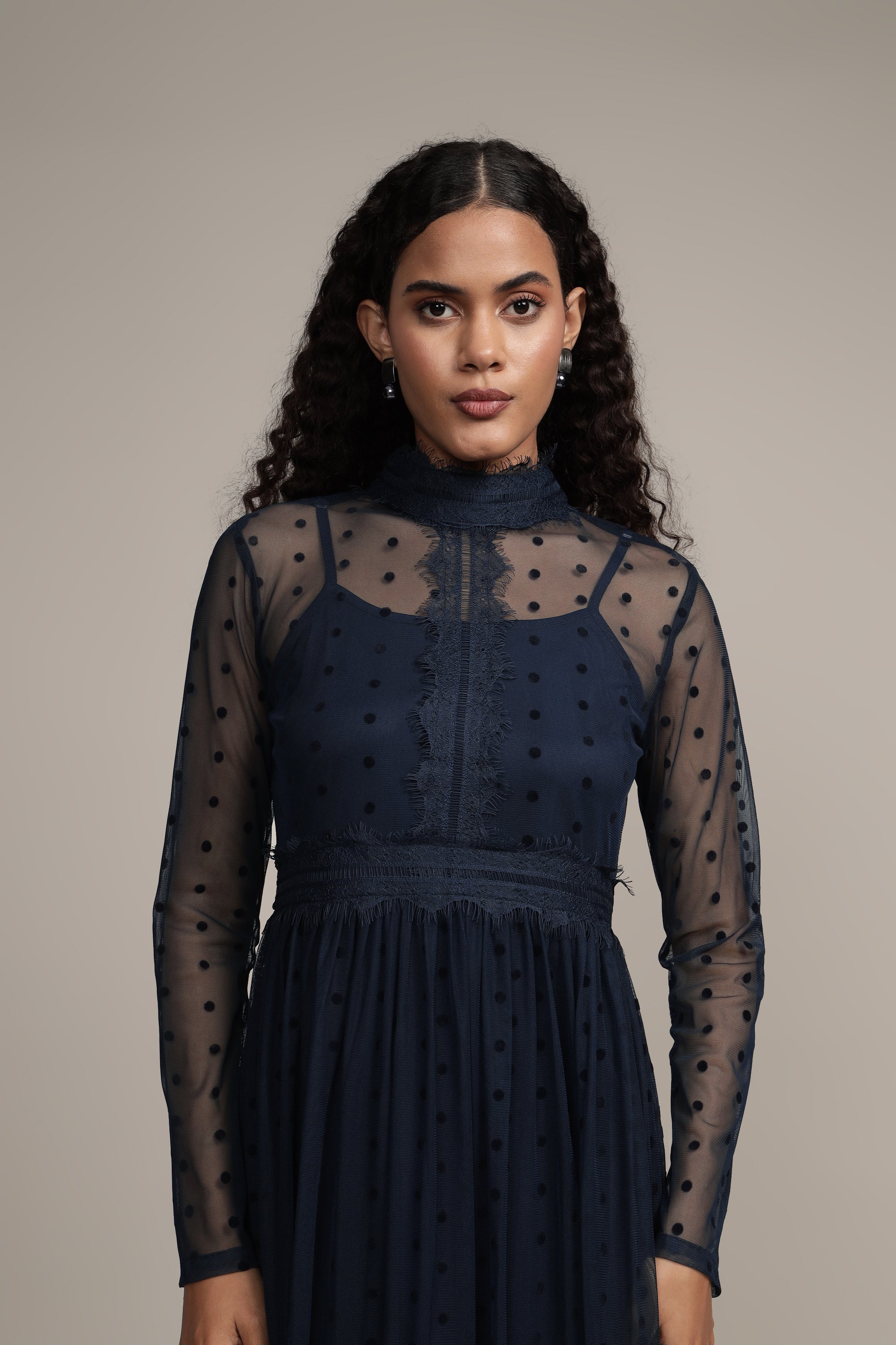 Roman Lola Navy Blue Polka Dot Midi Dress - Flowy Summer Dress for Women, Perfect for Beach Vacations, Brunch Dates & Casual Outings