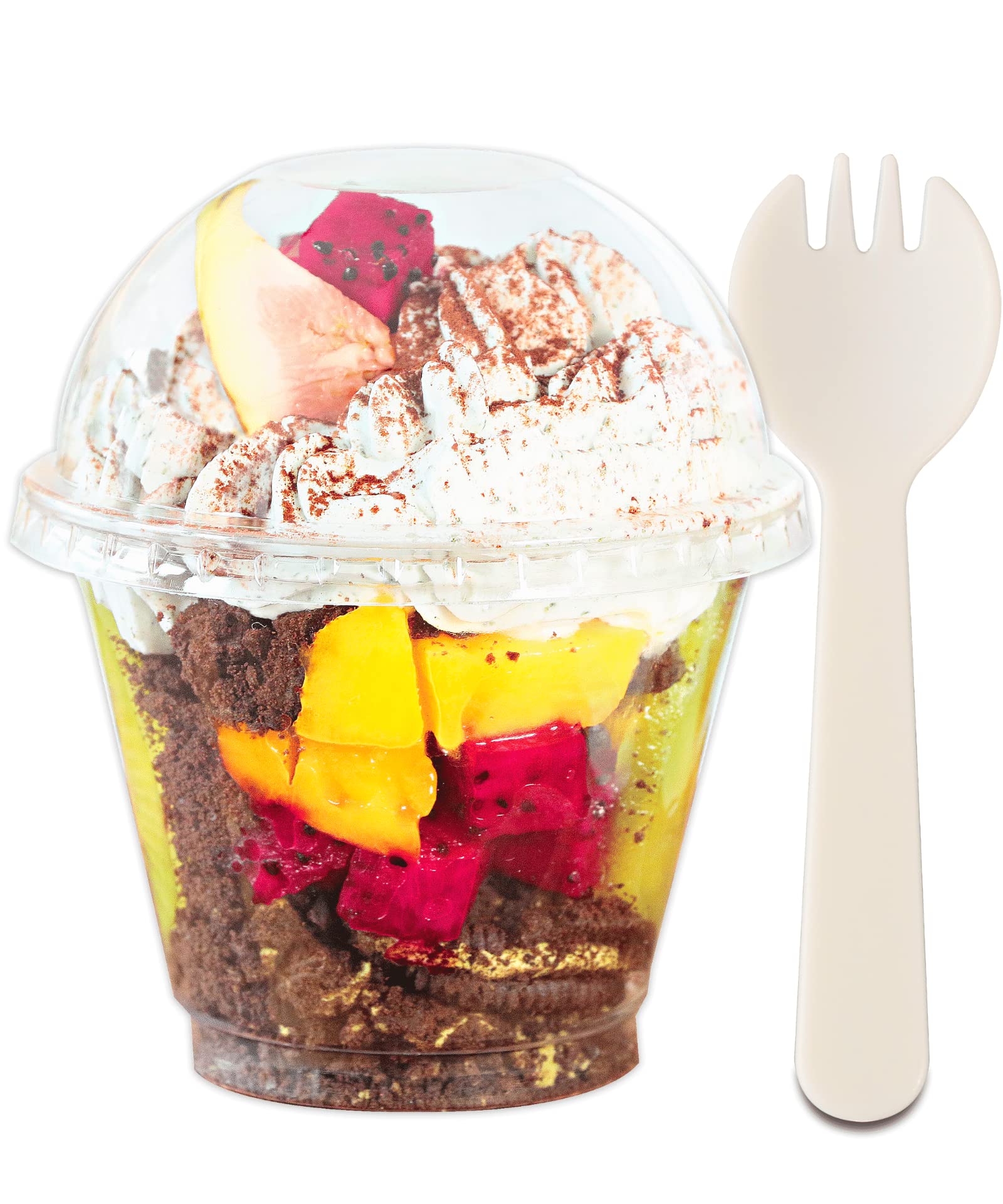 50 Sets 9 oz Clear Plastic Cups with Lids & Sporks - Disposable Leak-Proof Snack Bowls for Dessert, Ice Cream, Pudding, Parfait, Fruit - Perfect for Parties, Picnics, Catering, and Office Snacks