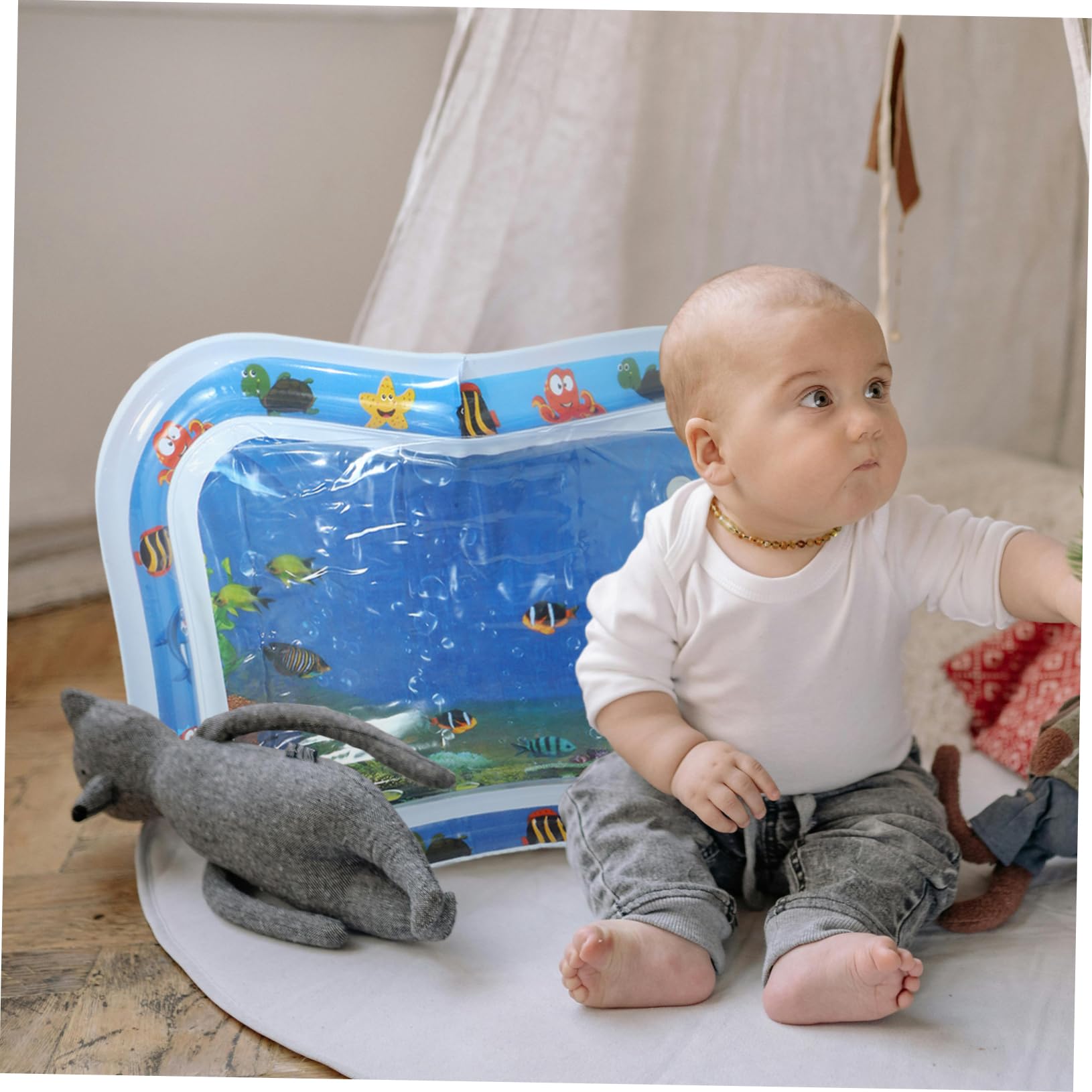 HEMOTON Blue PVC Water Cushion Mat for Babies & Newborns - Safe, Durable, and Fun Sensory Play for Tummy Time, Pool, and Outdoor Activities