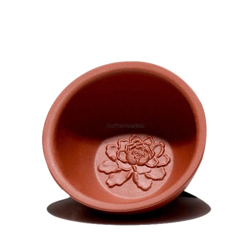 Premium Yixing Clay Gongfu Tea Cup Set of 2 - Handcrafted Purple Clay Peony Design Chinese Tea Ceremony Cups - Perfect for Oolong, Pu-erh & Green Tea Brewing at Home or Office