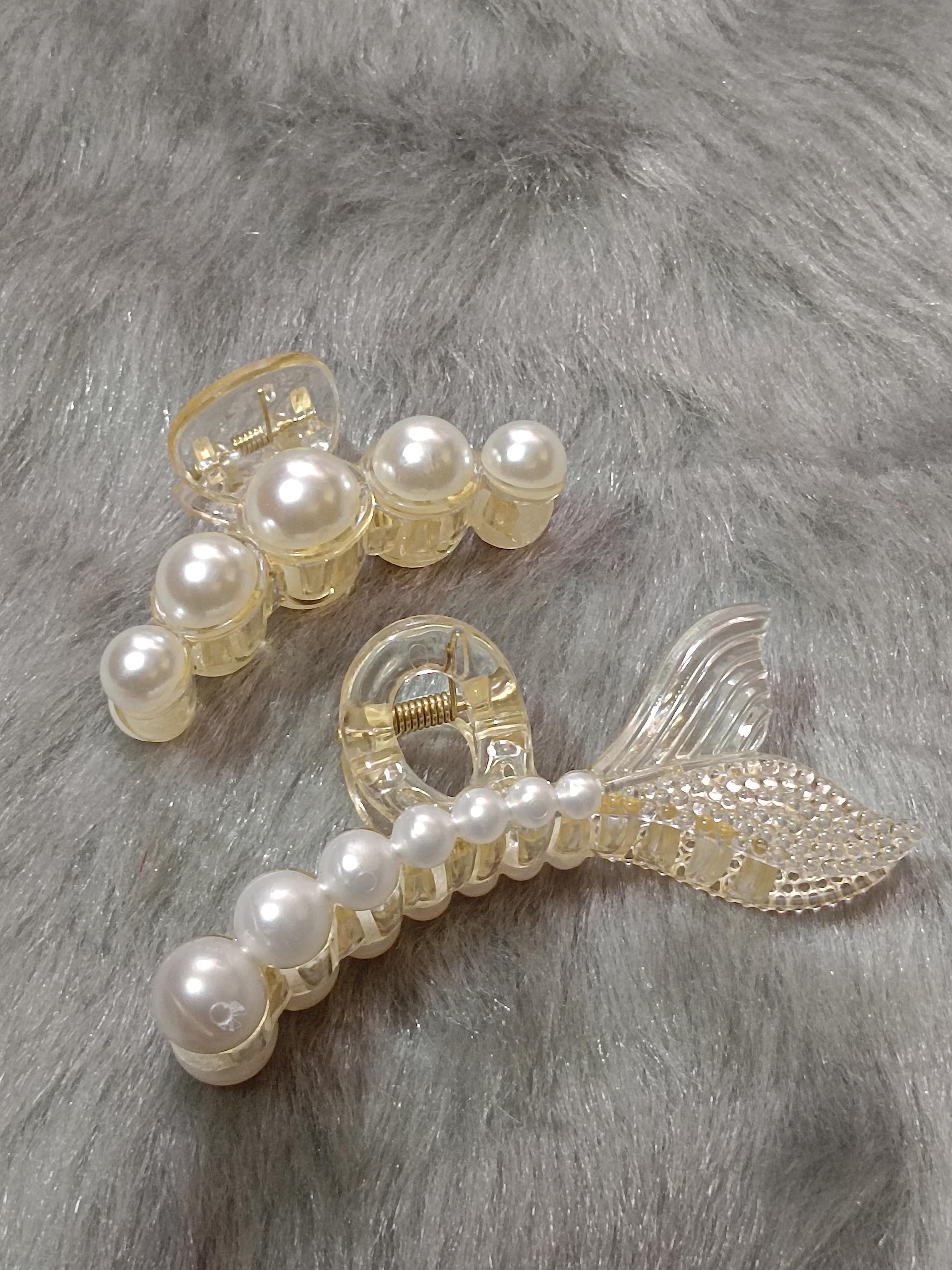 DENICRAAS Pearl Hair Claw Clips - Strong Hold Non-Slip Hair Clips for Women, Champagne Color Hair Jaw Clips for Thick & Thin Hair - Perfect for Daily Use, Birthday Gifts & Special Occasions