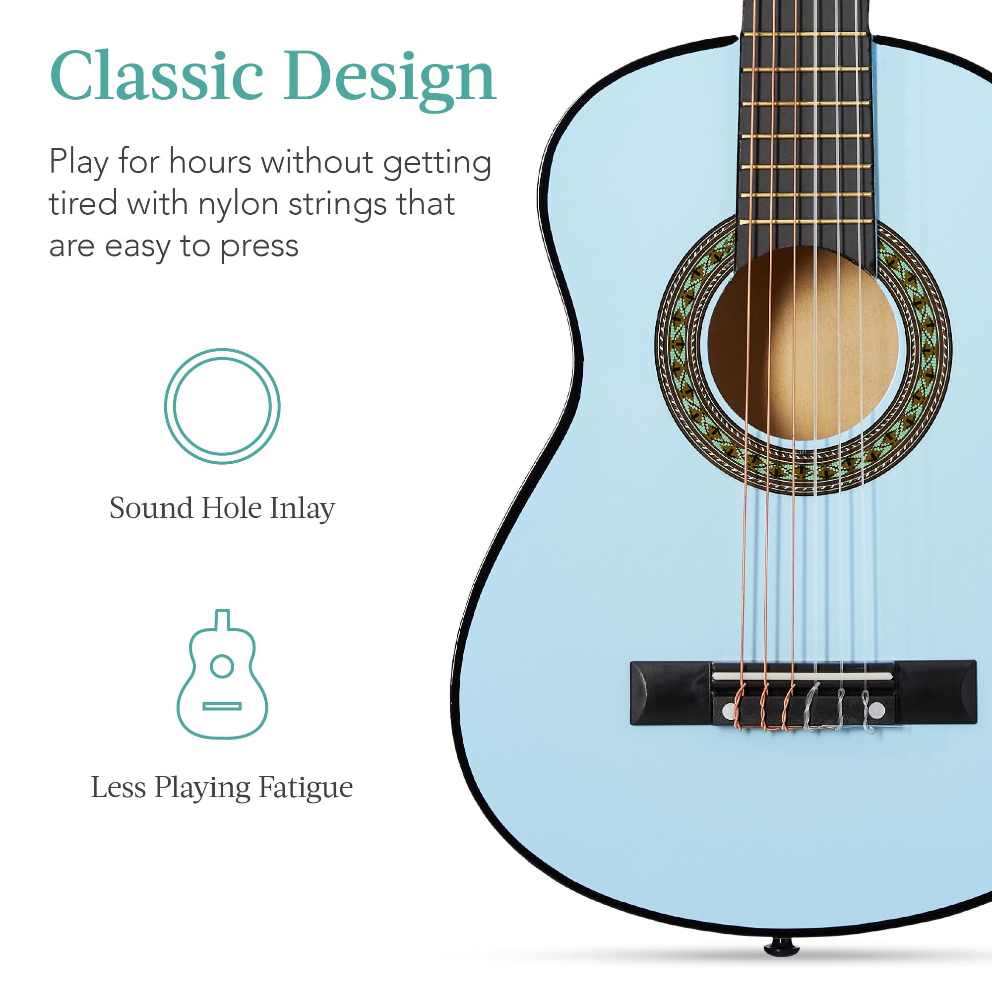 Best Choice Products 30in Kids Acoustic Guitar Beginner Starter Kit with Strap, Case, Extra Strings & Rosette Inlay - Light Blue | Perfect for Kids Music Lessons, Birthday Gifts & First-Time Players