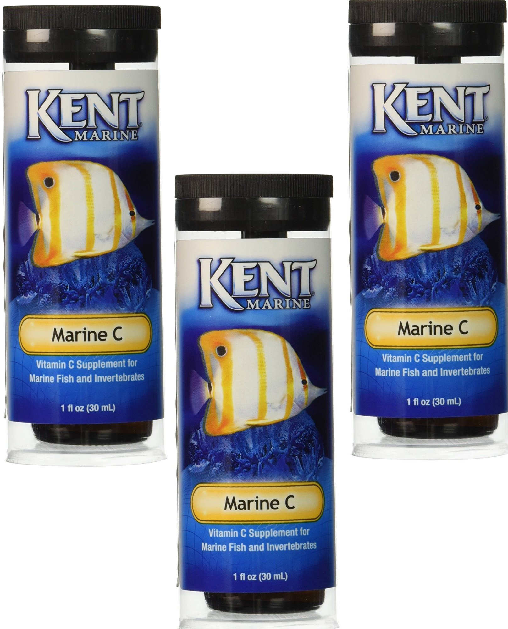 Kent Marine Vitamin C Supplement for Aquariums (3 Pack, 1-Ounce Bottles) - Essential for Saltwater & Freshwater Fish Health, Coral Growth, and Stress Relief