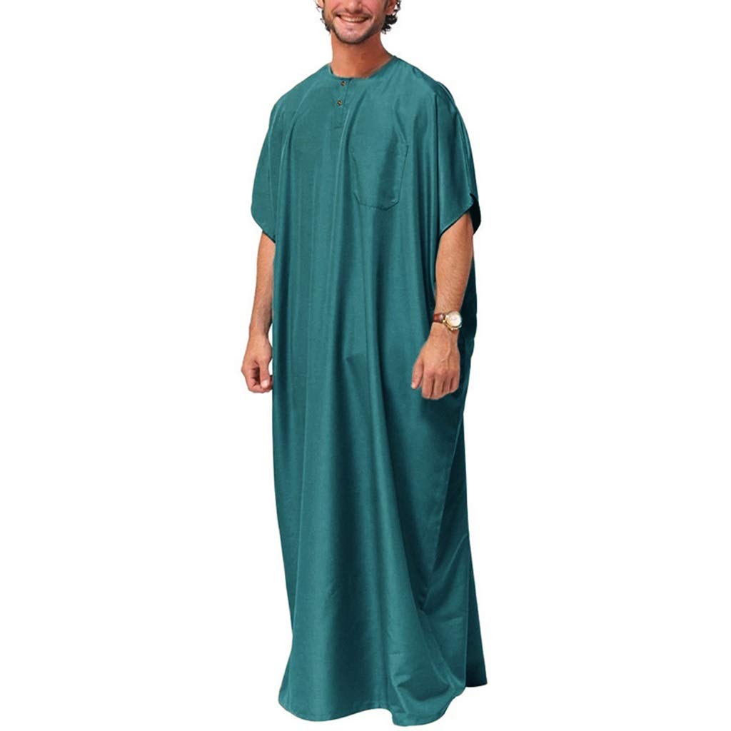 Comfortable Men's V-Neck Short Sleeve Nightshirt - Big & Tall Sleepwear Pajama Set (Green, XXXXX-Large) for Relaxing at Home or Lounging