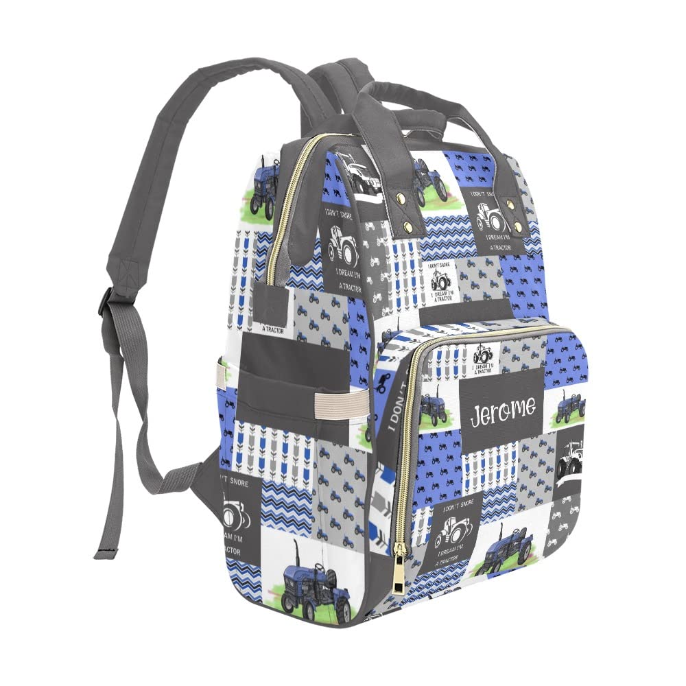 **Personalized Name Diaper Backpack – Retro Car & Tractor Patchwork Design, Purple Multifunctional Travel Backpack for Moms, Dads, Boys & Girls – Perfect for Daycare, Outings & Family Trips**