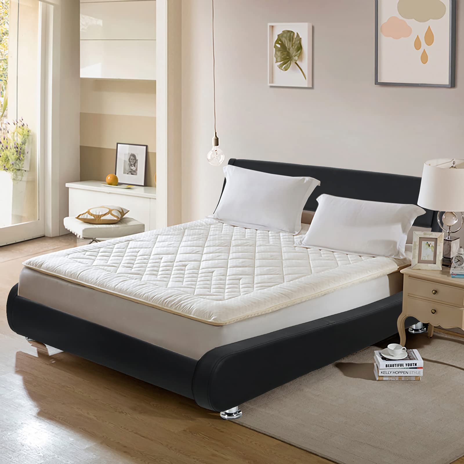 Giantex Full Size Upholstered Platform Bed Frame with Adjustable Headboard - Faux Leather Low Profile Curved Design, Wood Slat Support, No Box Spring Needed - Perfect for Modern Bedrooms, Guest Rooms & Small Spaces