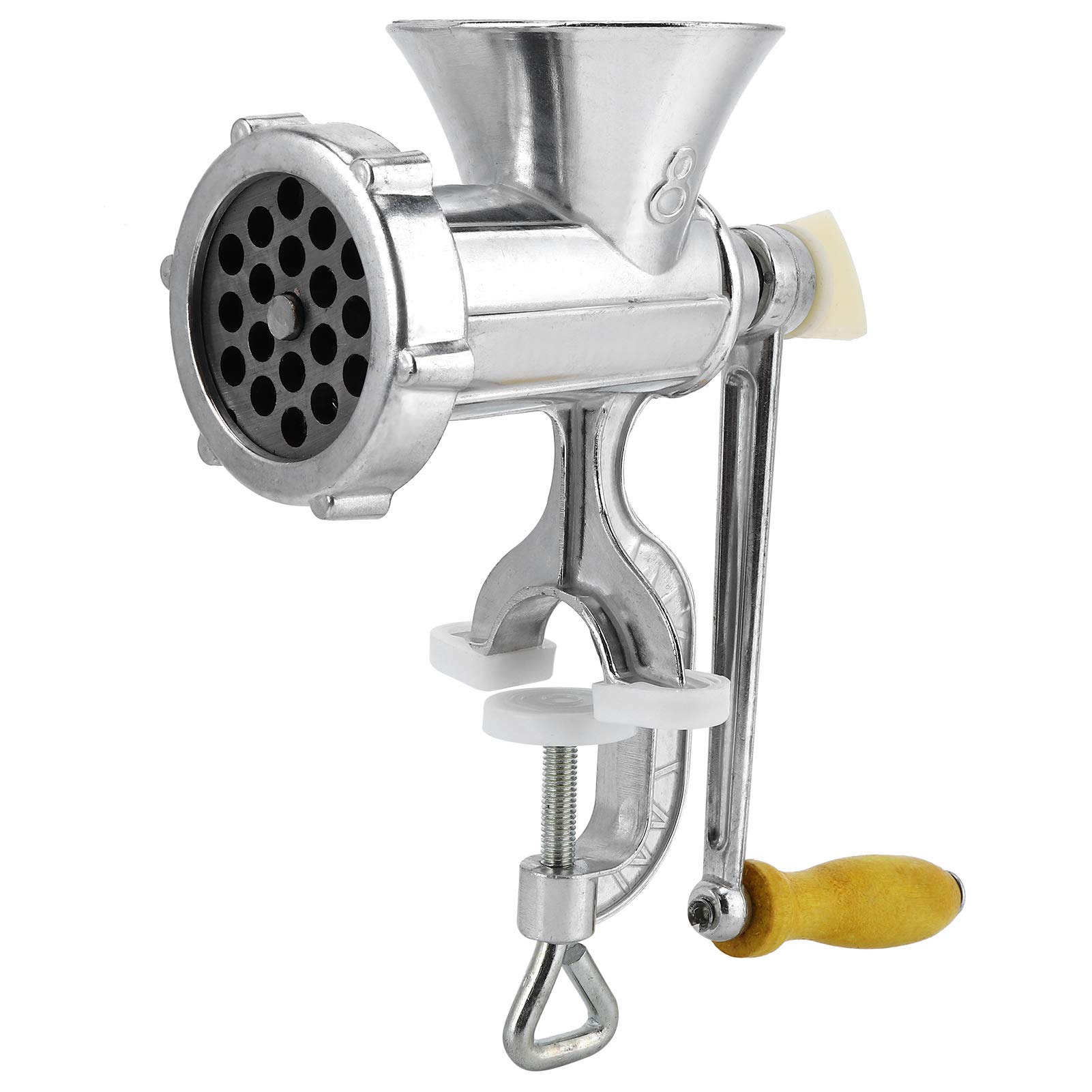 Premium PLLO Manual Meat Grinder - Heavy Duty Aluminum Alloy Sausage Stuffer & Hand Crank Mincer with Secure Table Clamp - Perfect for Grinding Beef, Sausage, Pasta & Spices - Ideal Kitchen Tool for Home Chefs & Camping Cooking (Silver)