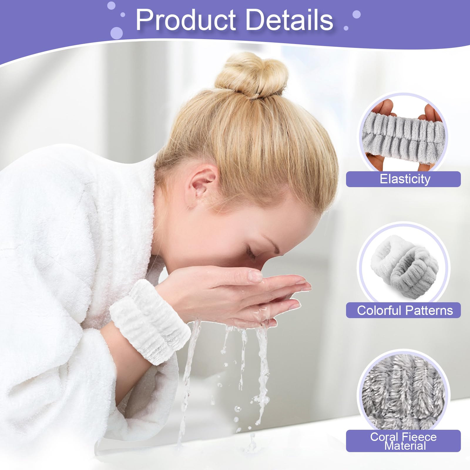 4Pcs Microfiber Wristbands for Face Washing - Super Absorbent Wrist Towels for Women, Prevents Water Dripping Down Arms - Perfect for Skincare Routine, Makeup Removal & Gym Use