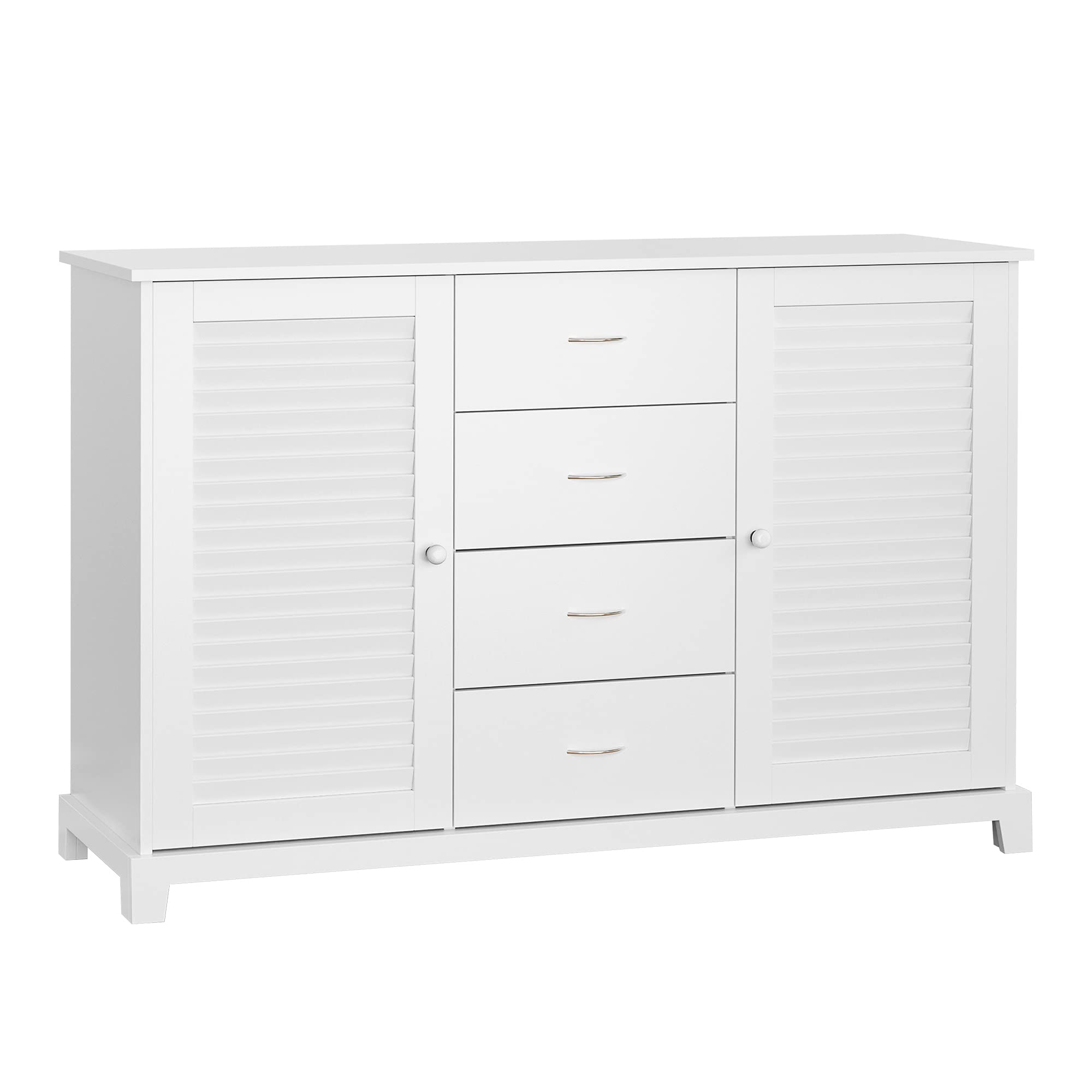HOMCOM White Sideboard Buffet Cabinet with 4 Drawers & 2 Louvered Doors - Kitchen Storage, Coffee Bar Cabinet for Living Room & Dining Room - Perfect for Small Space Organization & Home Decor