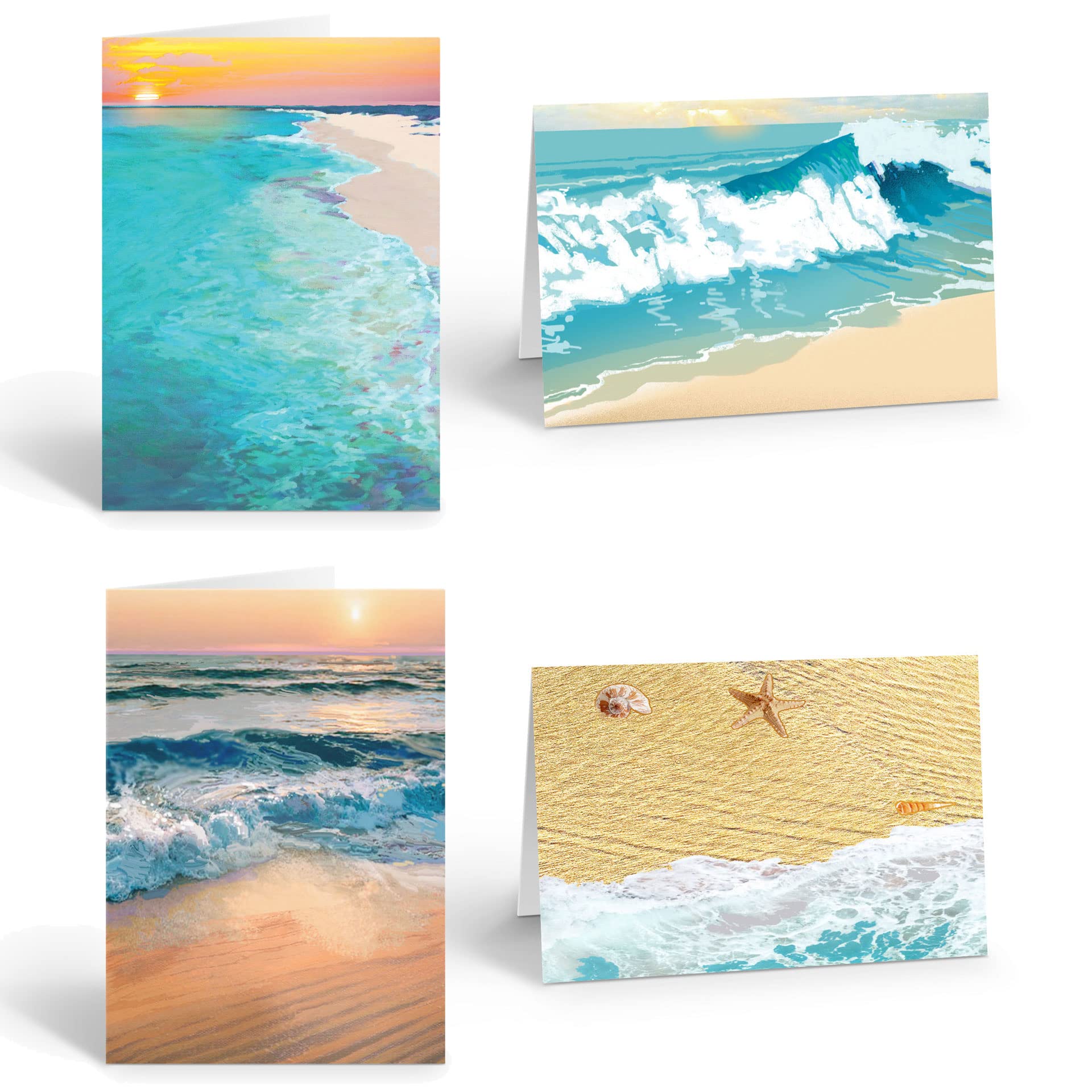 12-Piece Assorted Beach Note Card Set - Thank You Cards with Ocean Shore Designs - Perfect for Beach Lovers, Wedding Favors & Summer Greetings
