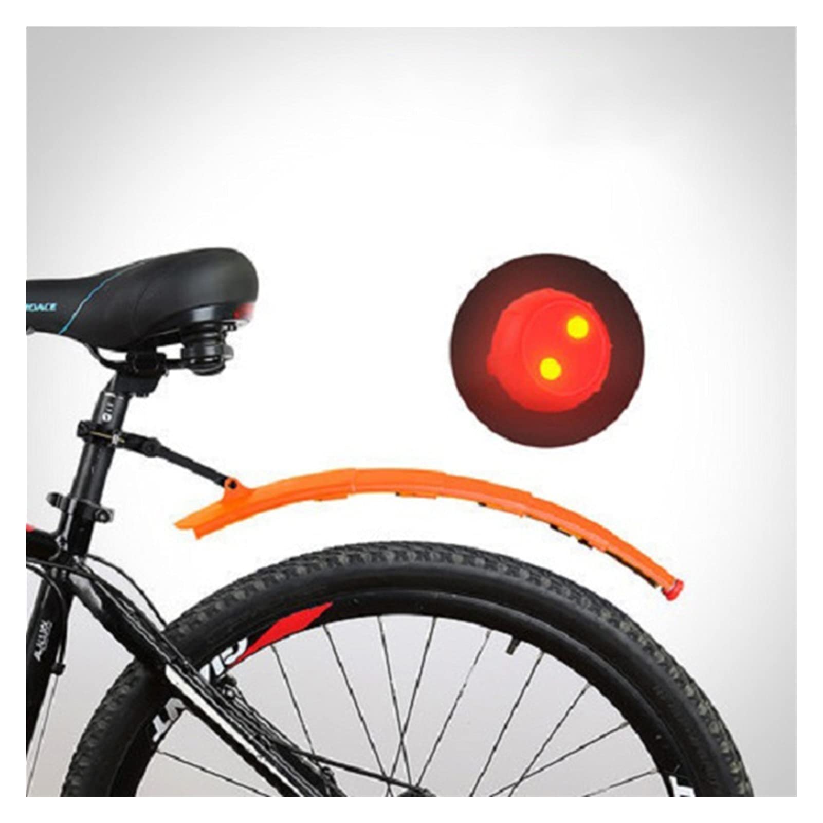 TOMYEUS 2PCS Mountain Bike Fenders - Front & Rear Mud Guards with Taillight | Foldable Bicycle Mudguard Set for Road & MTB | 7 Color Options (Orange) | Perfect for Rainy Days & Off-Road Cycling Adventures