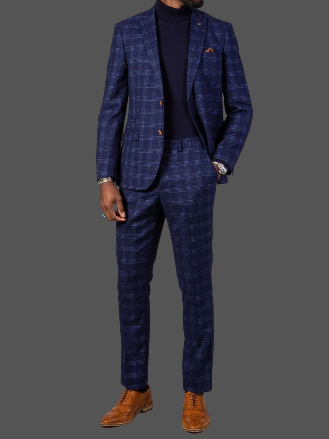 Marc Darcy Chigwell Men's Blue Tweed Check 3 Piece Suit - Formal Business Attire for Weddings, Office & Special Occasions