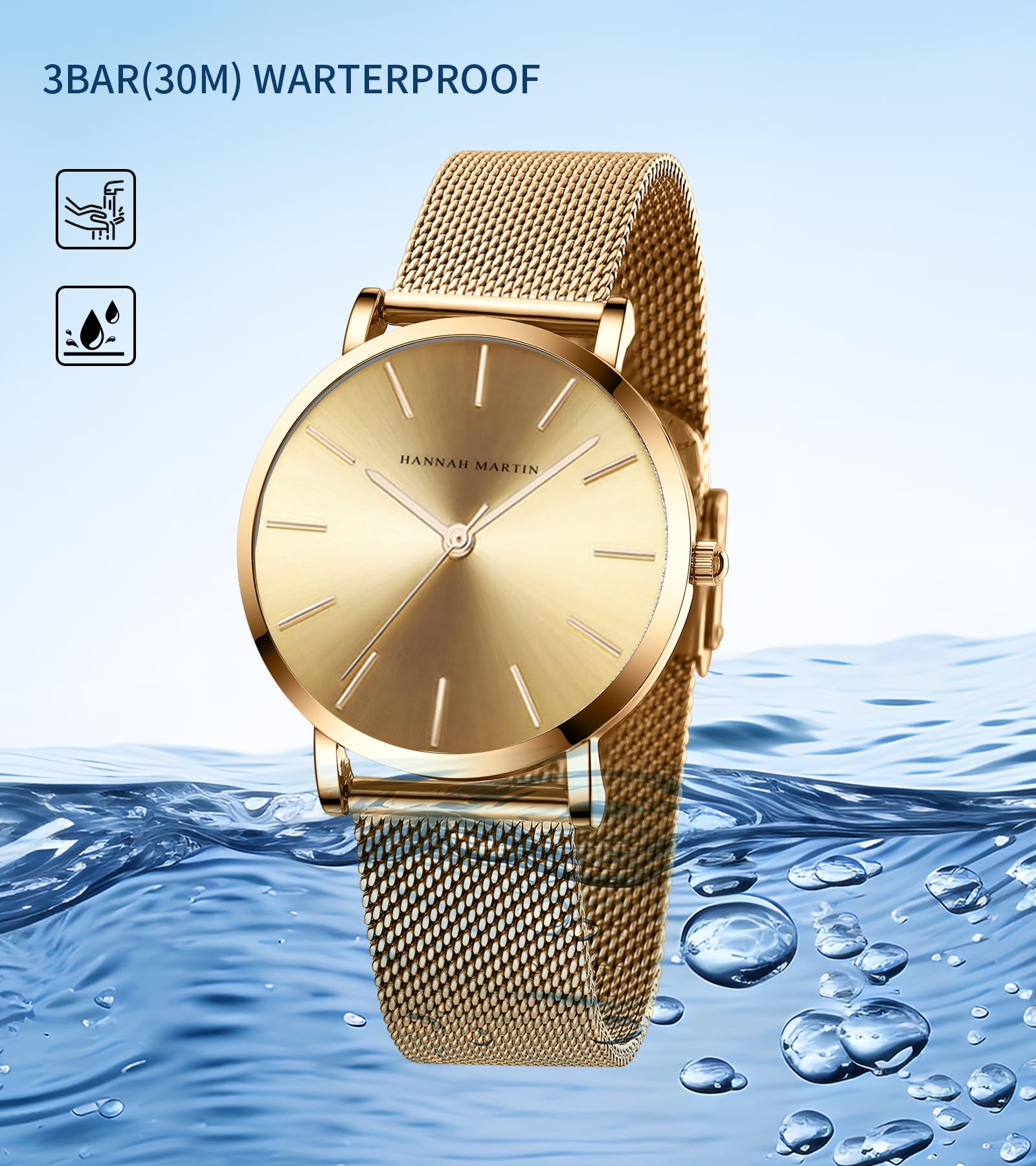 Elegant Waterproof Ladies Analog Quartz Wrist Watch - Stainless Steel Band with Diamond Accents - Luxury Fashion Watch for Women - Perfect for Office, Party & Everyday Wear