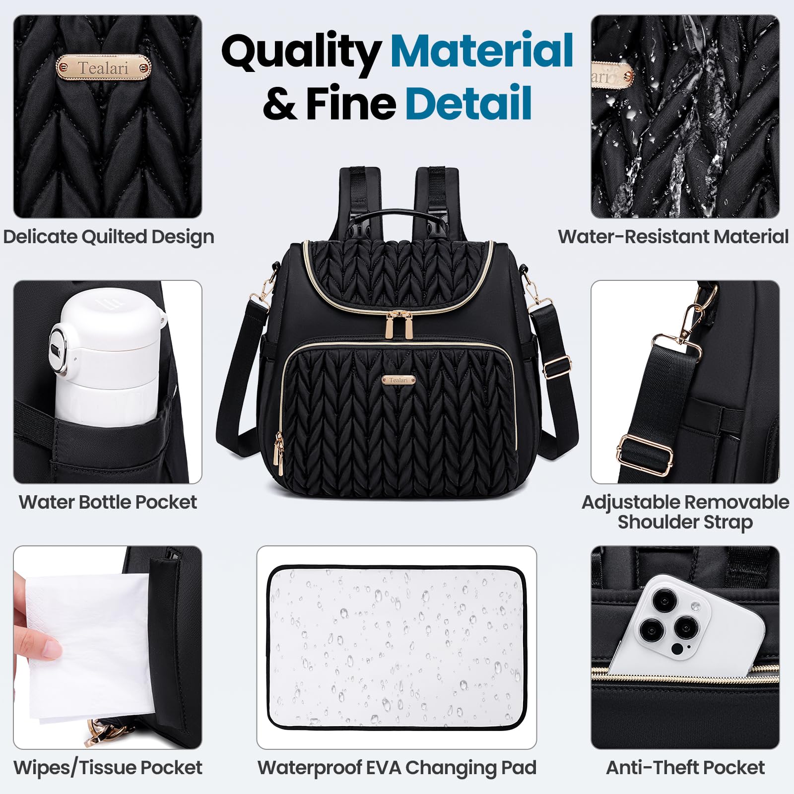 4 in 1 Convertible Diaper Bag Backpack - Waterproof Baby Diaper Bag with Changing Pad - Converts to Tote, Backpack, Stroller Bag & Crossbody - Perfect for Travel, Shopping & Daily Parenting