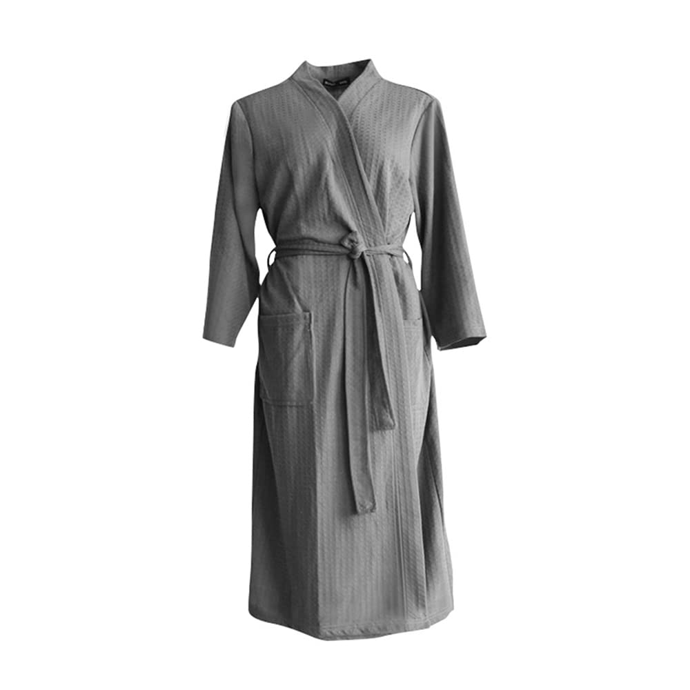 Rojeam Women's Kimono Waffle Robe - Lightweight Soft Unisex Bathrobe with Pockets for Spa, Sleepwear & Lounge Wear - Knee Length Comfortable Cotton Robe for Women & Men