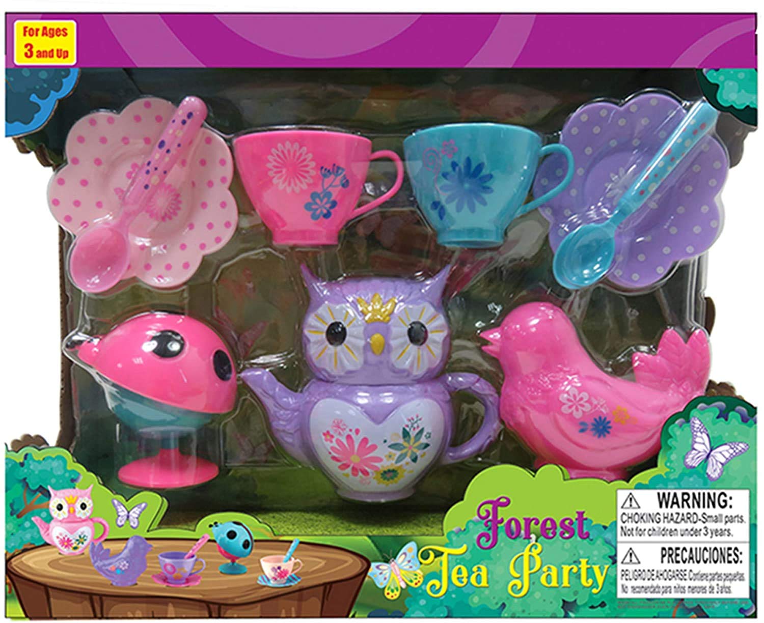 Mozlly Forest Tea Party Play Set - Woodland Pretend Kitchen Playset with Owl Teapot, Dishes, Utensils & Cups - 9 Piece Educational Toy for Toddlers & Kids (Girls & Boys) - Perfect for Imaginative Play, Birthday Gifts & Preschool Learning Activities