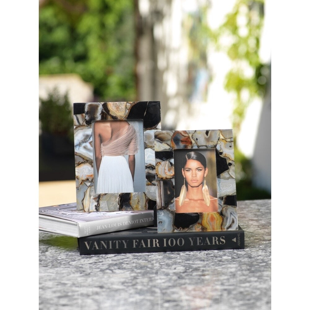 Bahia 4x6 Agate Picture Frame - Elegant Natural Stone Photo Display for Home Decor, Wedding Gifts & Office Desk