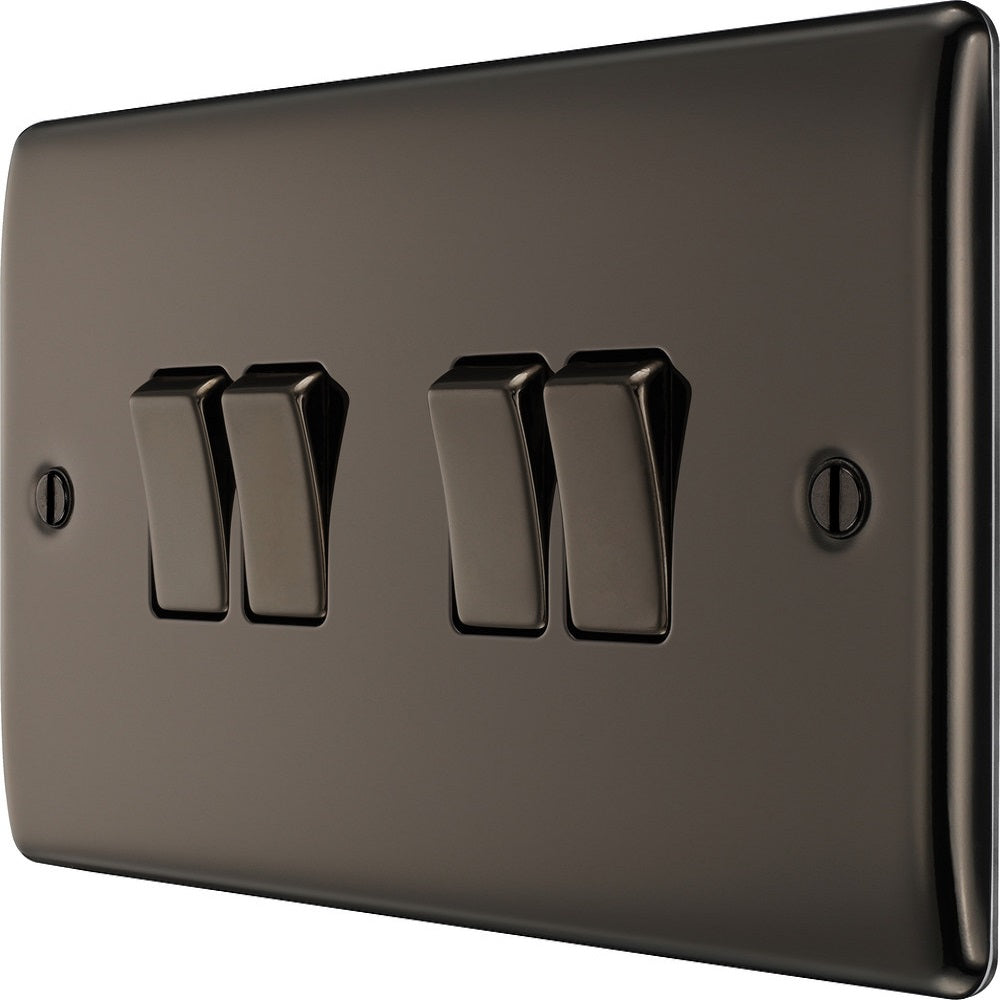 BG Nexus Metal Black Nickel 4G 2W Light Switch NBN44 - Modern Electrical Switch for Home & Office Lighting Control