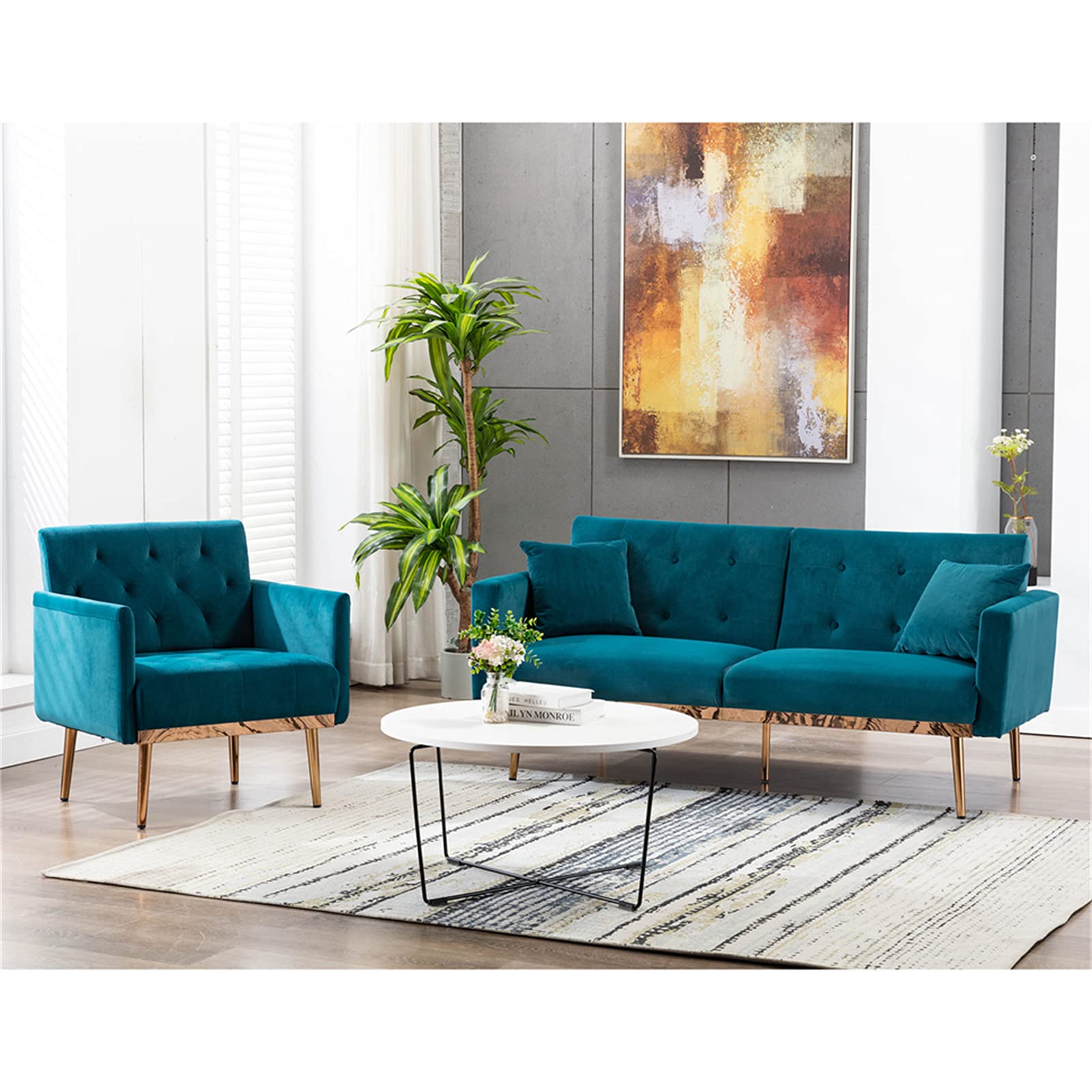 Square Velvet Accent Chair with Golden Metal Legs - Modern Single Sofa Chair for Living Room, Bedroom, Coffee Shop & Reception Area (Teal) | Perfect for Home Decor, Office Waiting Room & Cafe Seating