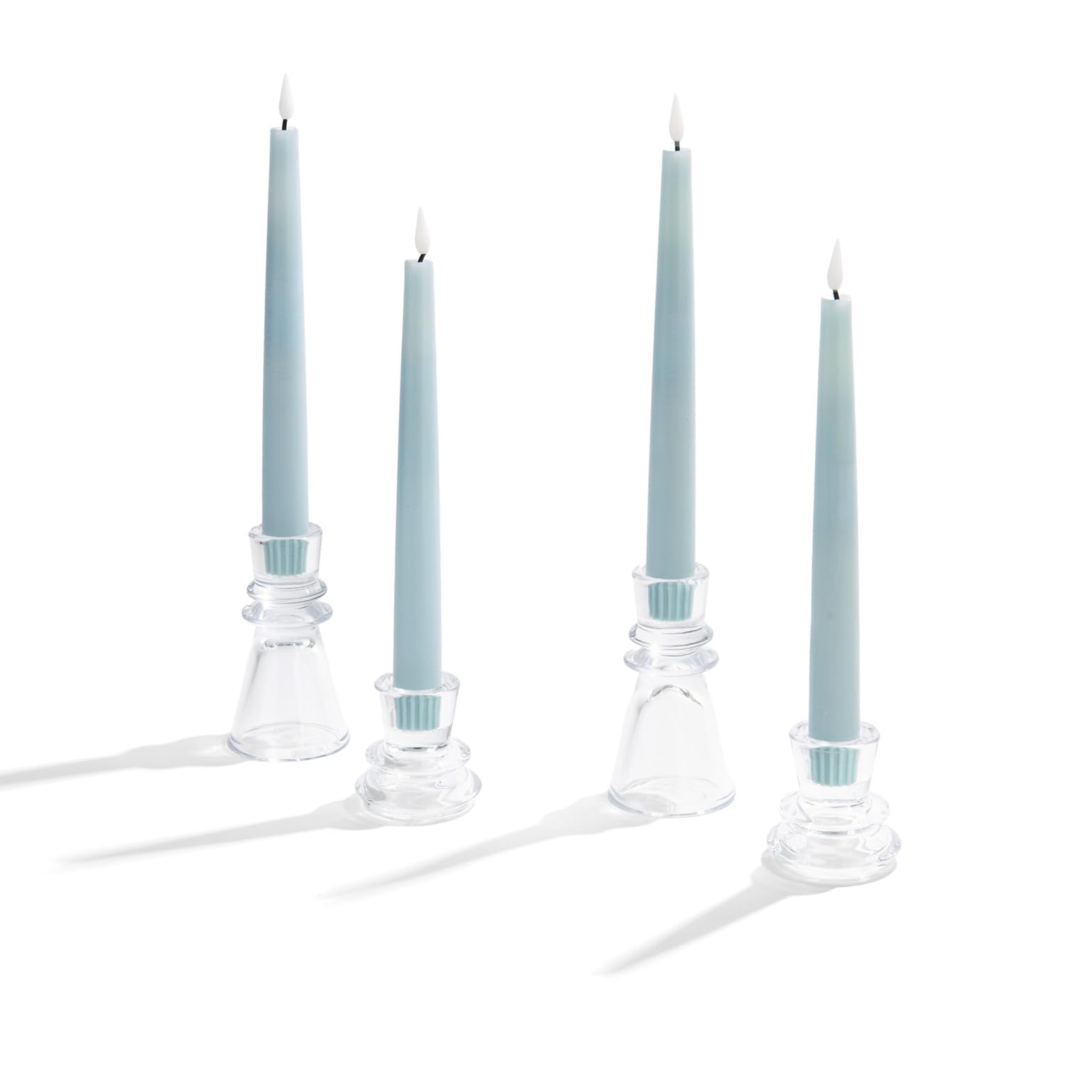 LampLust 4-Pack Clear Glass Taper Candle Holders - 2 & 4 Inch Candle Stick Holders for Standard Taper Candles - Elegant Table Centerpiece & Coffee Table Decor for Weddings, Dining, and Romantic Ambiance