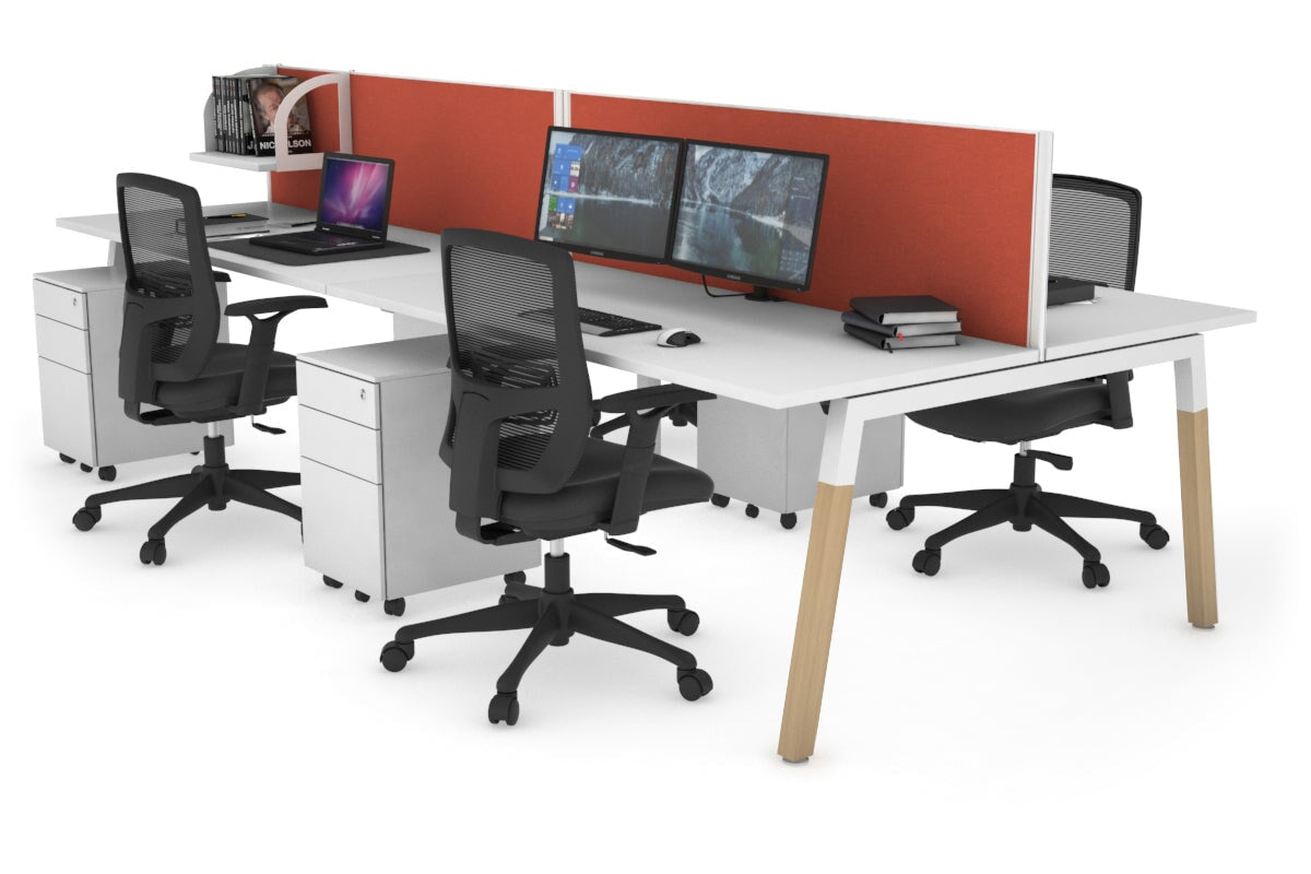 Quadro A Legs 4-Person Office Workstation with Wooden Legs & Cross Beam [1400L x 700W] - Perfect for Collaborative Workspaces & Home Offices