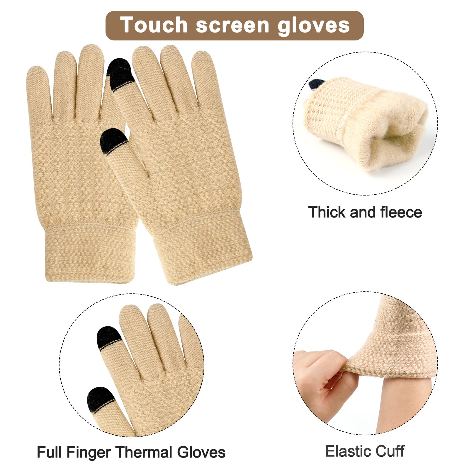 Hicdaw Women's Winter Hat Gloves Scarf Set - Soft Knit Beanie Hat, Warm Circle Loop Scarf & Cozy Gloves for Cold Weather - Perfect for Snowboarding, Skiing & Outdoor Activities