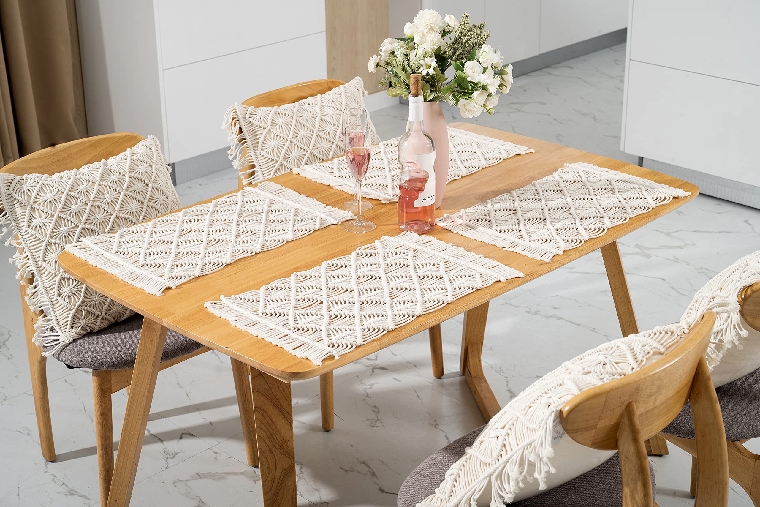 Handmade Macrame Placemats Set of 4 - Boho Chic Cotton Table Mats for Dining Room Decor, Perfect for Farmhouse Tables, Coffee Tables, and Outdoor Picnics