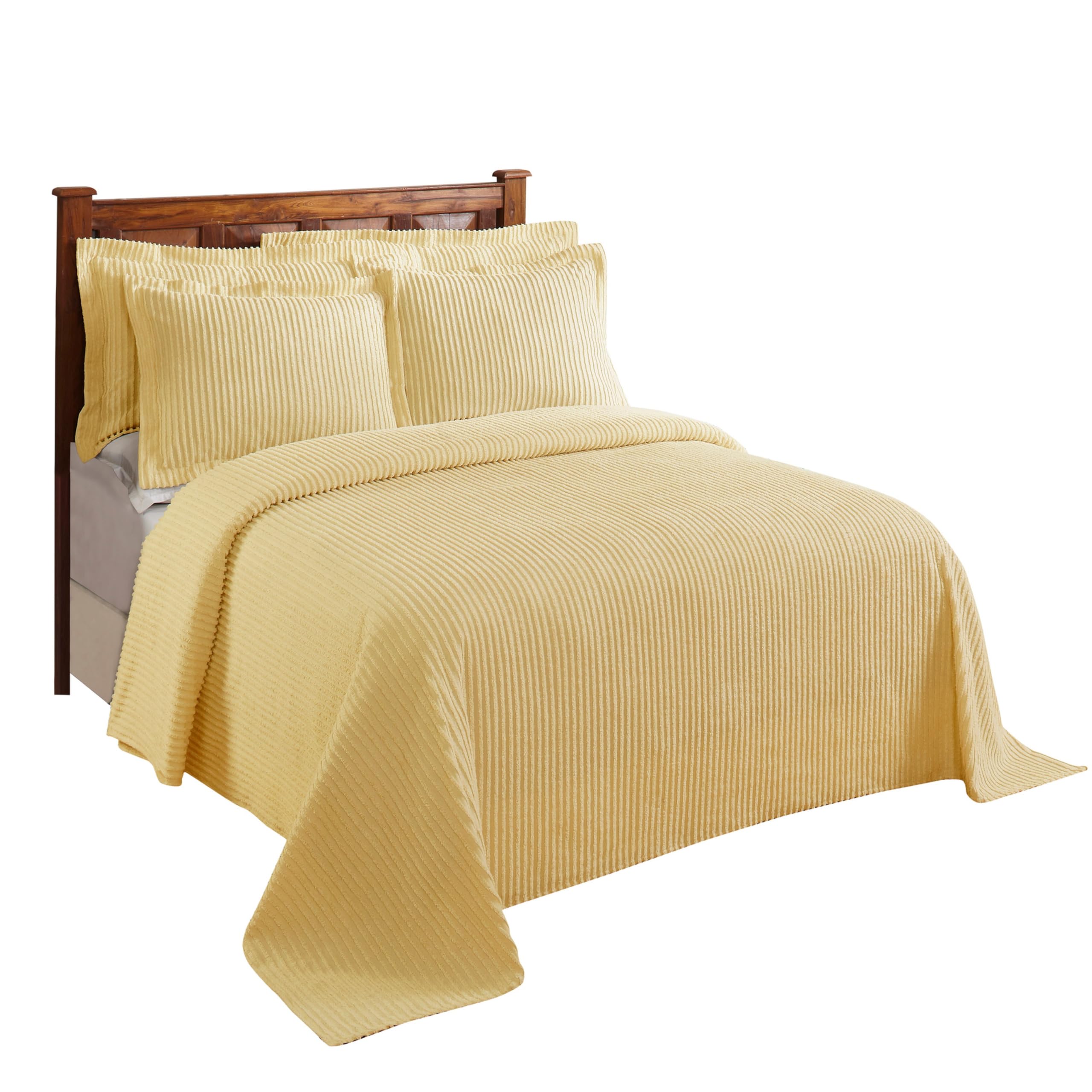 Better Trends Yellow King Bedspread Set - 100% Cotton Tufted Classic Stripe Coverlet | Soft & Cozy All-Season Bedding | Machine Washable 3-Piece Set - Jullian Collection | Perfect for Master Bedroom, Guest Room & Dorm Decor