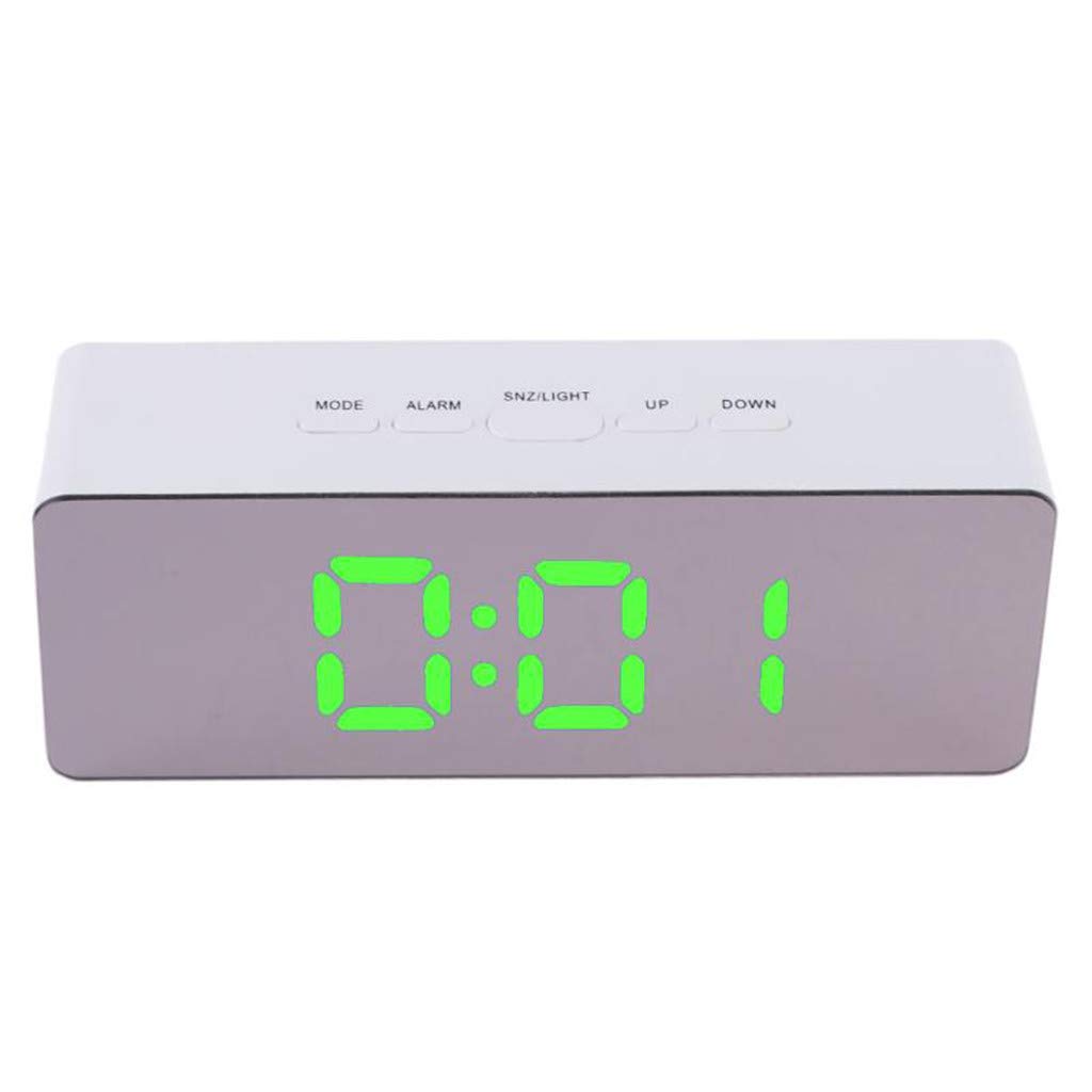 Multi-Function Digital Mirror LED Alarm Clock with Night Light, Thermometer & Wall Clock - Square Rectangular Design (Green) - Perfect for Bedroom, Bathroom, Office & Home Decor