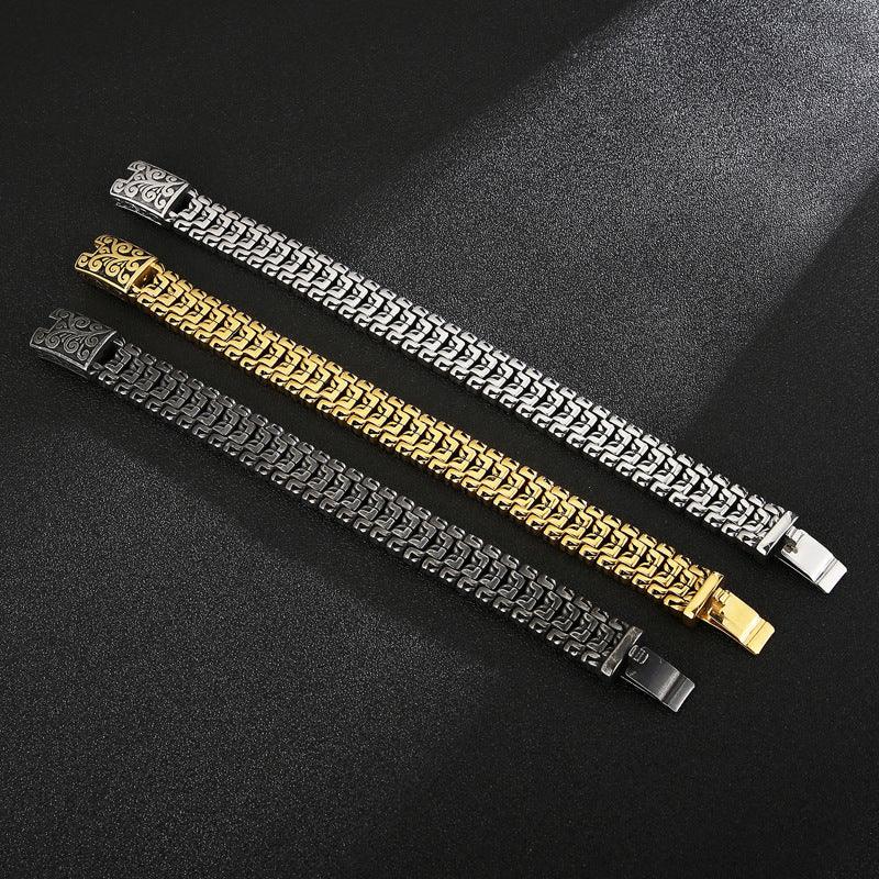 Stylish Men's Titanium Steel Hip Hop Bracelet - Trendy European & American Fashion, Personalized Flower Design - Perfect for Streetwear, Gifts & Hip Hop Culture
