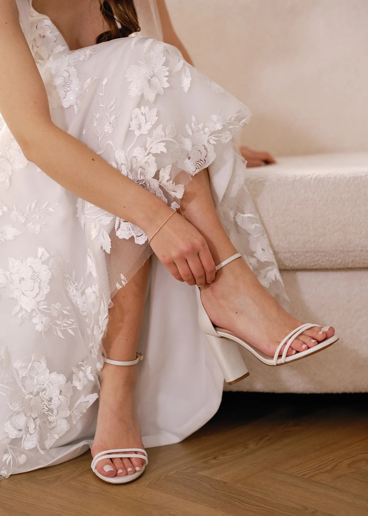 Lenny Ivory Pearl Embellished Strappy Bridal Block Heel Wedding Shoes - Perfect for Bridal Parties, Prom, Evening Gala and Formal Occasions