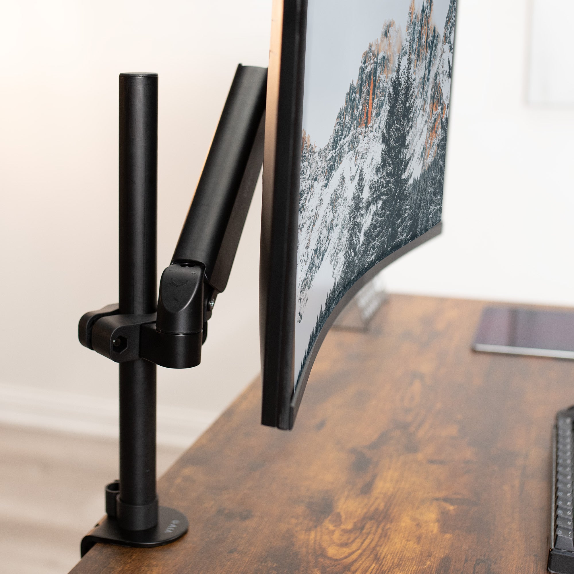 Adjustable Pole Mount Single Pneumatic Arm for VESA 75x75mm & 100x100mm - Perfect for Monitors, TVs & Digital Signage in Offices, Homes & Commercial Spaces