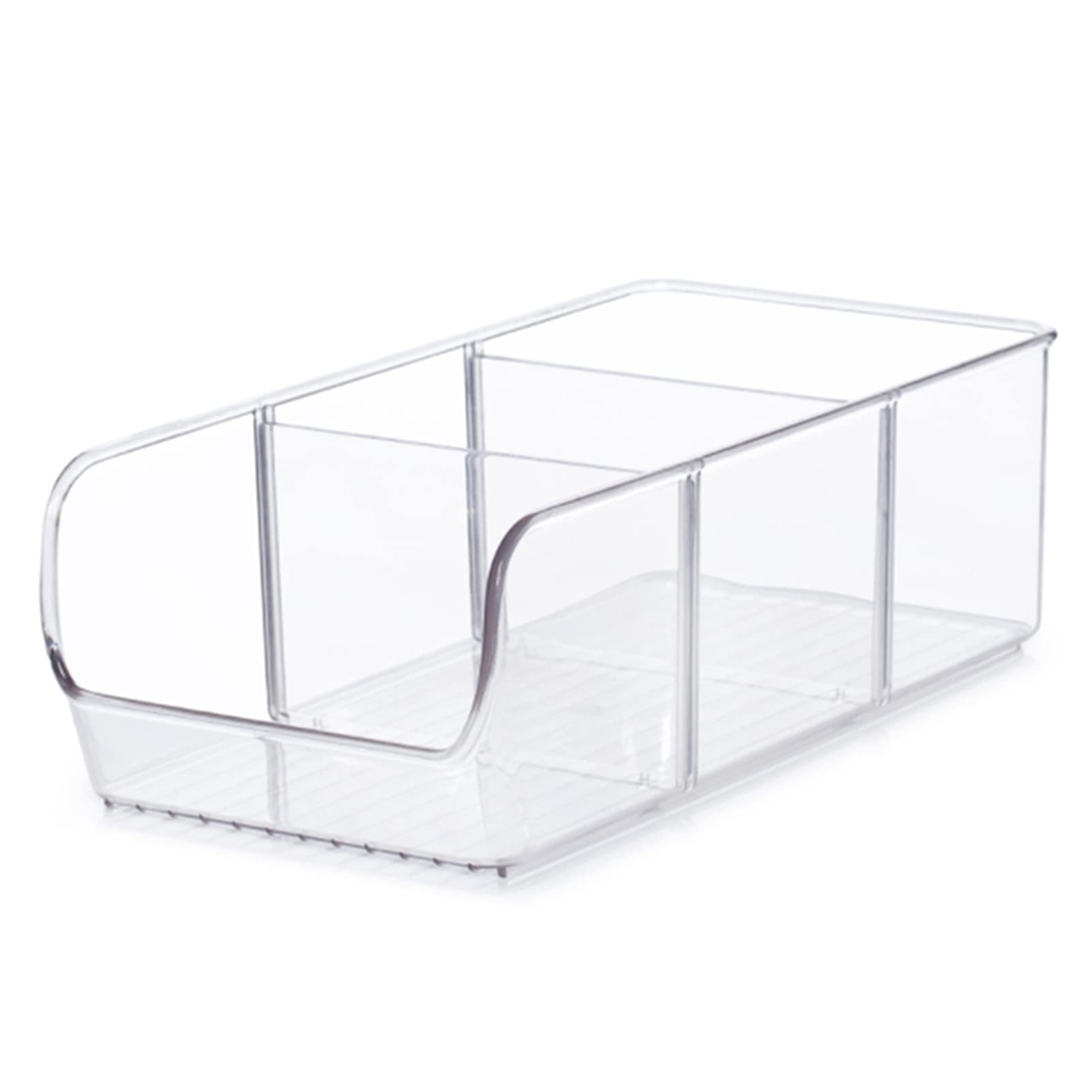 Homtoozhii Clear Plastic Pantry Organizer Bin with 2 Removable Dividers - Stackable Kitchen Storage Container for Spices, Snacks & Drinks - Perfect for Pantry, Cabinet & Countertop Organization