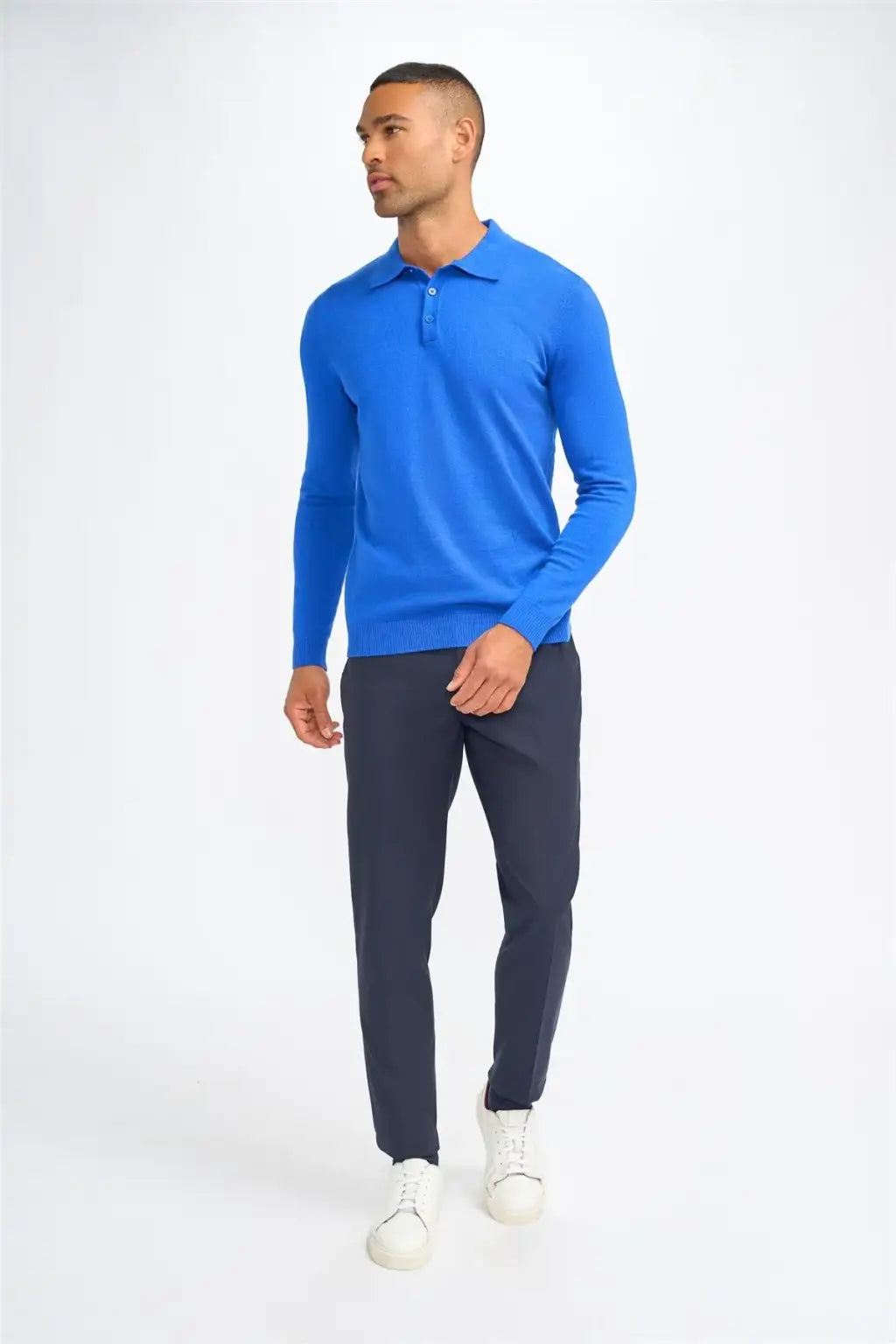 Cavani Men's Boom Plain Long Sleeve Polo Shirt - Comfortable Casual Slim Fit Button Down Collar Top for Work, Golf & Everyday Wear