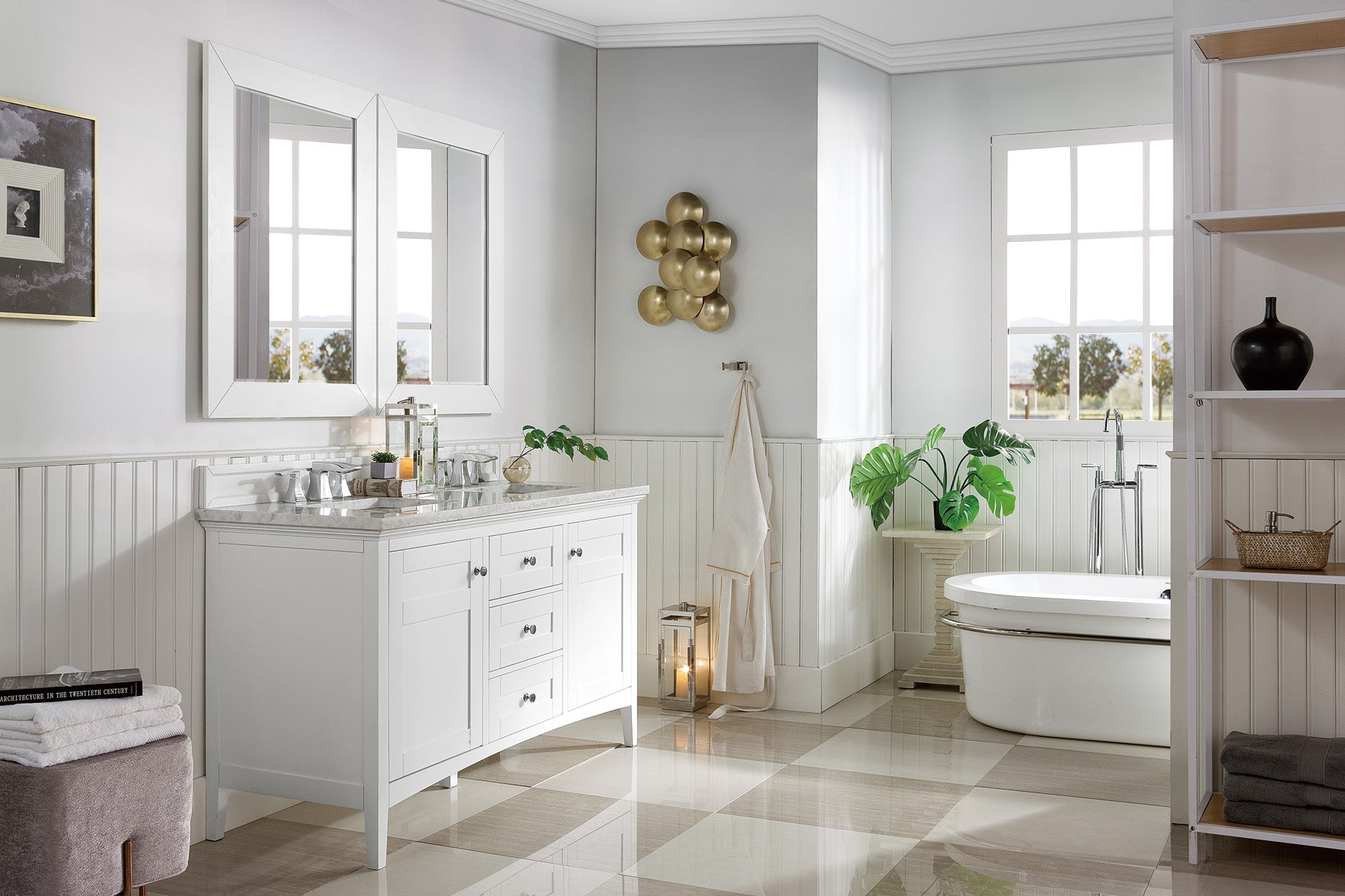 Palisades 60-Inch Double Bathroom Vanity with 3CM Arctic Fall Solid Surface Top in Bright White - Perfect for Master Bathroom Renovation & Modern Home Decor