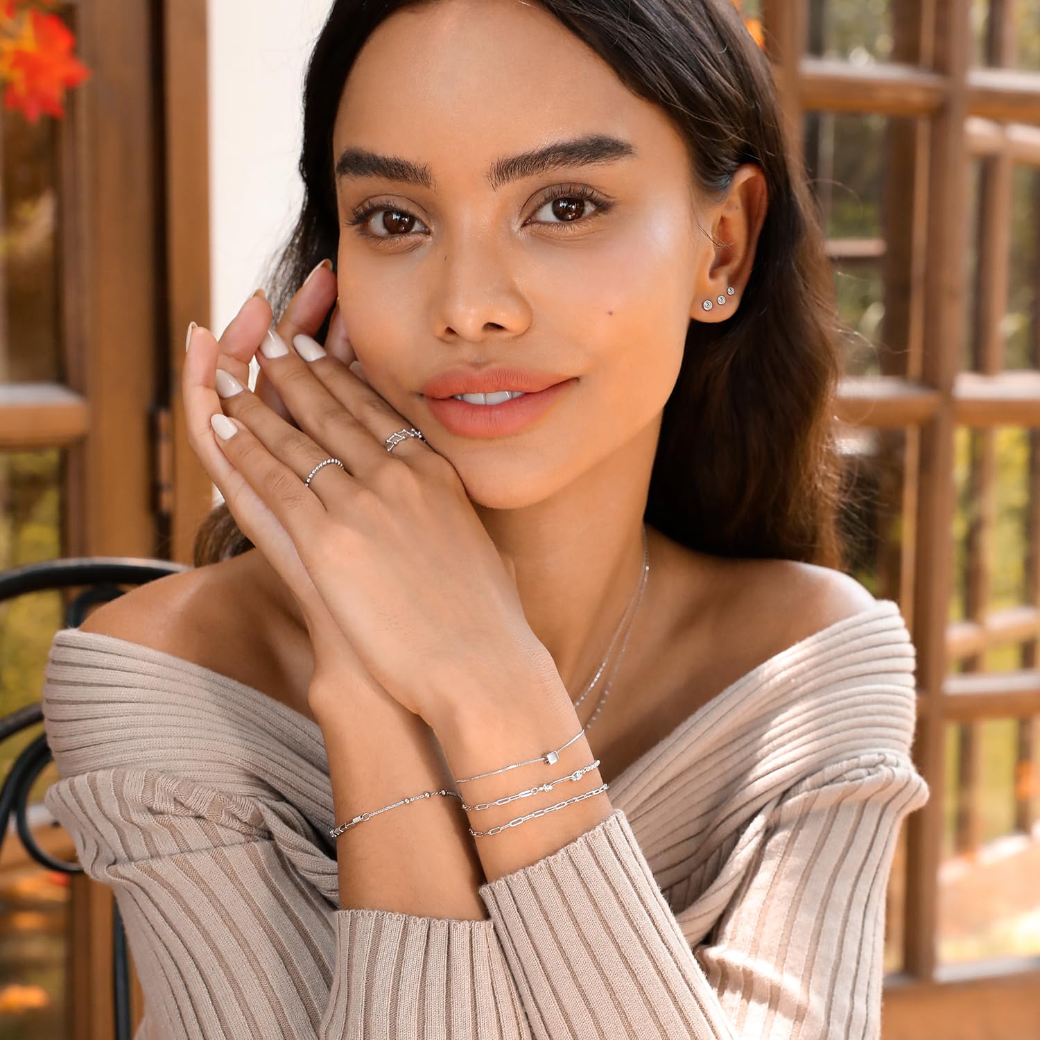 Meissa Sterling Silver Bracelet for Women - Gold Plated Cube Charm, Handmade Box Chain, Stackable Jewelry Gift (Silver) | Perfect for Everyday Wear, Layering & Special Occasions
