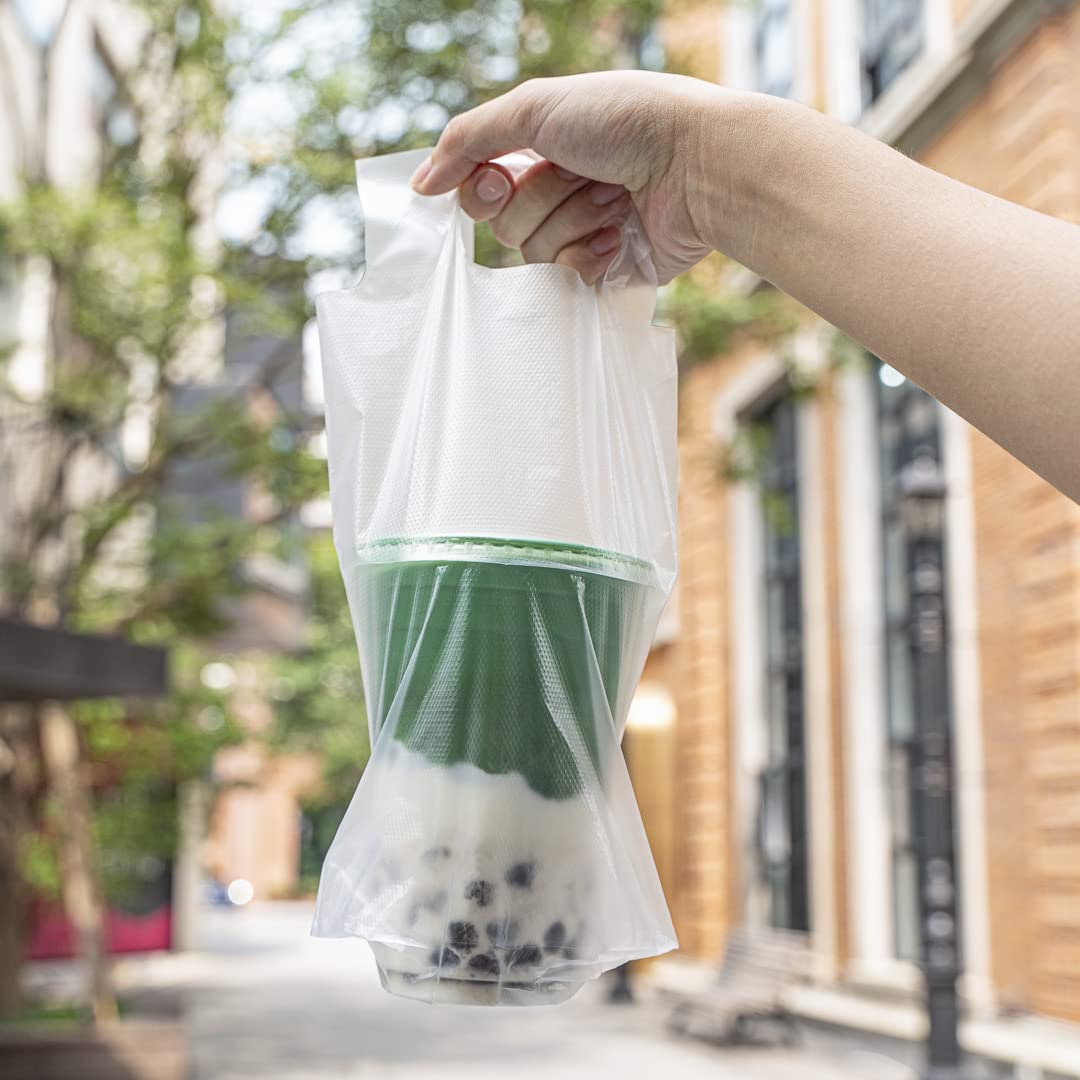 Restaurantware 100-Pack Clear Plastic Drink Carriers with Handles - Disposable Single Cup Bags for Coffee, Tea & Juice Delivery - Perfect for Takeout, Catering & Food Service Businesses