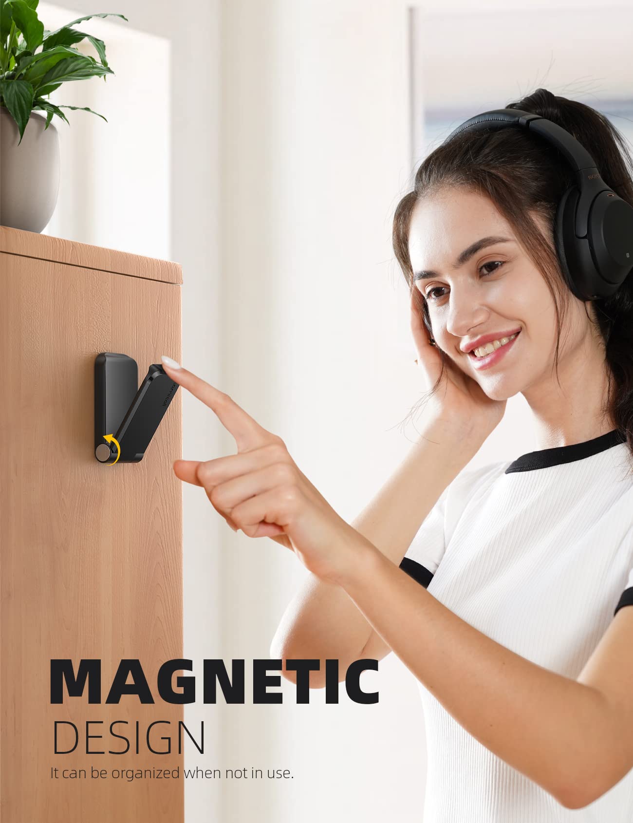 Lamicall Adhesive Headphone Hook Mount - Foldable Magnetic Headset Hanger Under Desk, Gaming Earphone Clip Stand for Sony, Beats, Sennheiser, HyperX - Perfect for Home Office, Gaming Setup & Workspace Organization (Black)