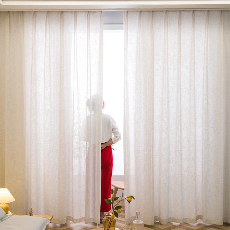 Estelle Linen Brown Japandi Style Light Filtering Custom Curtains - Elegant Window Treatment for Living Room & Bedroom