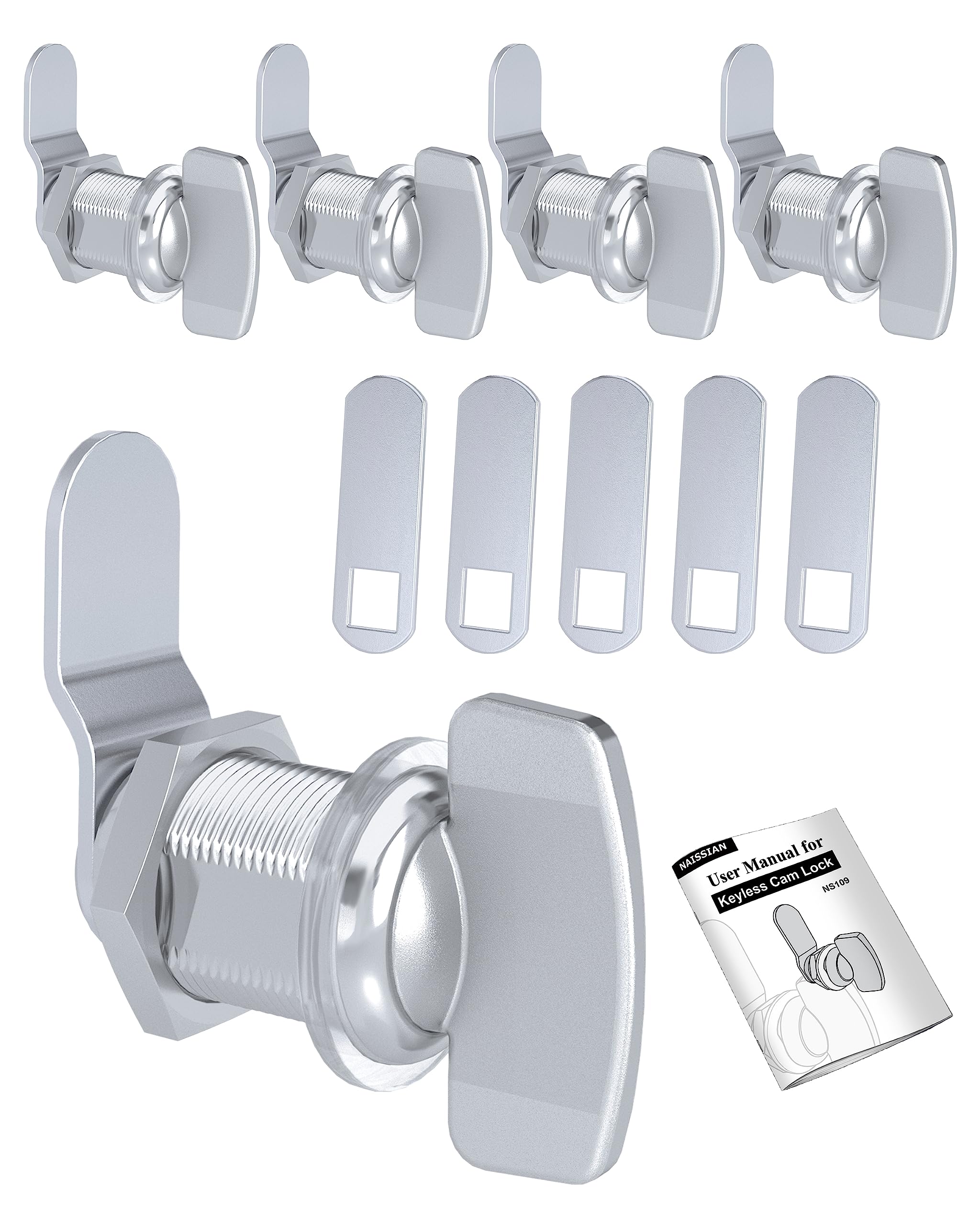 Keyless RV Thumb Cam Lock - 1-1/8 Inch Twist Operated Boat & RV Storage Compartment Lock - Pack of 5 - Secure Outdoor Shower, Baggage Doors & Storage Boxes for Camping, Travel & Marine Use