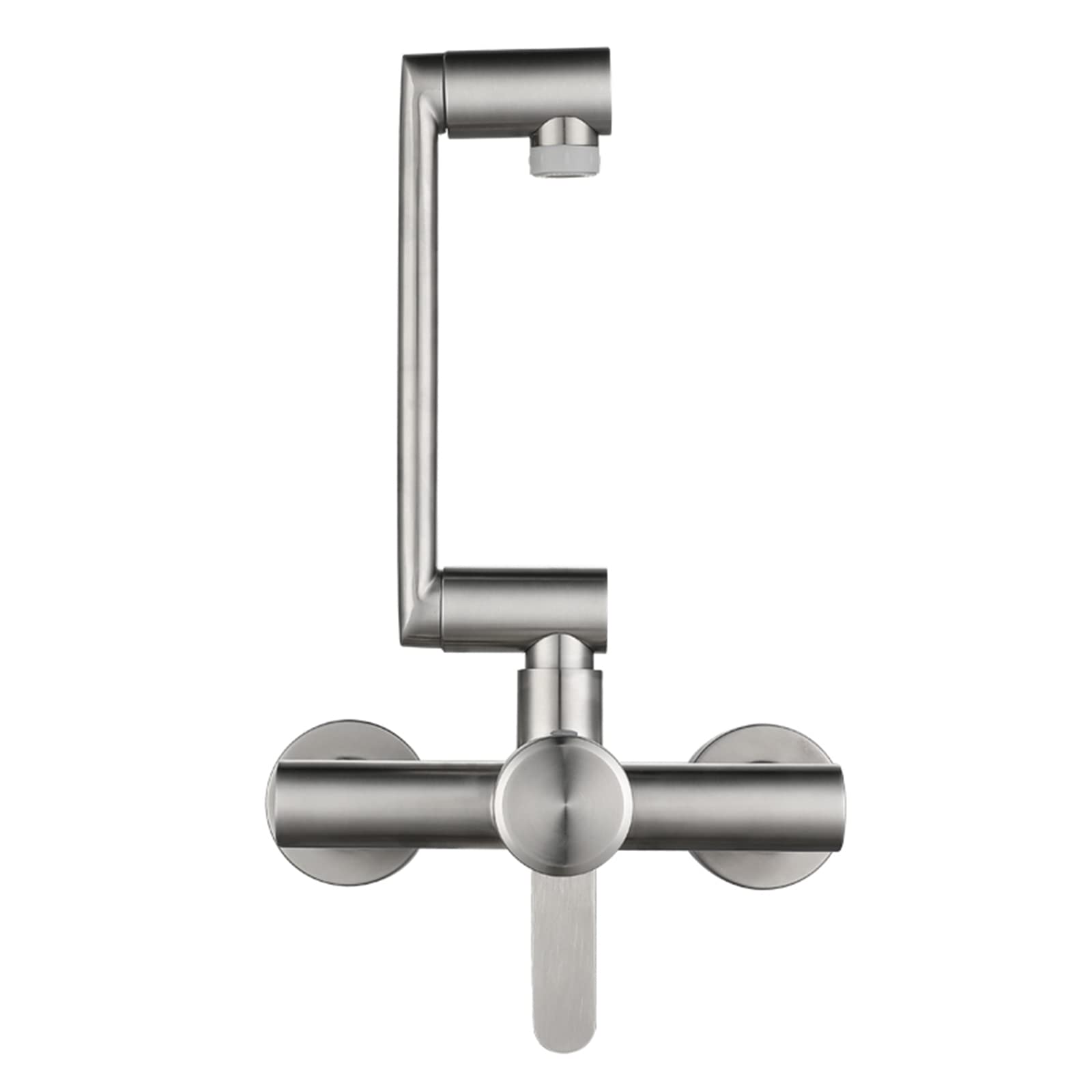 Brushed Stainless Steel Wall Mount Kitchen Faucet with Hot & Cold Water - Single Handle Pot Filler Sink Tap with Folding Double Joint Swing Arms - Perfect for Filling Pots, Watering Plants & Washing Dishes