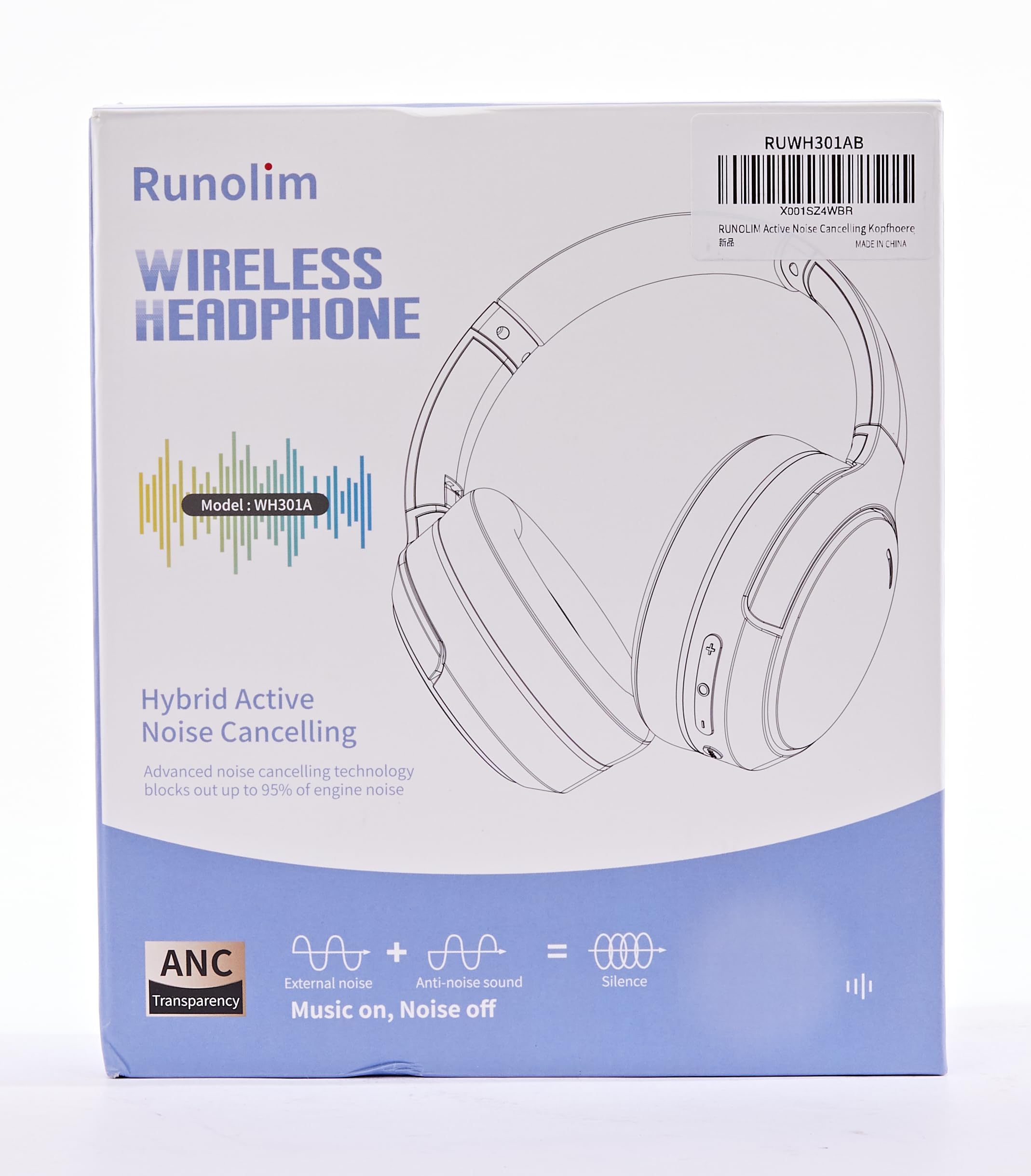 RUNOLIM Hybrid Active Noise Cancelling Wireless Over-Ear Bluetooth Headphones with Microphone - 70H Playtime, Foldable Design, HiFi Audio & Deep Bass - Perfect for Home, Travel, Office & Commuting