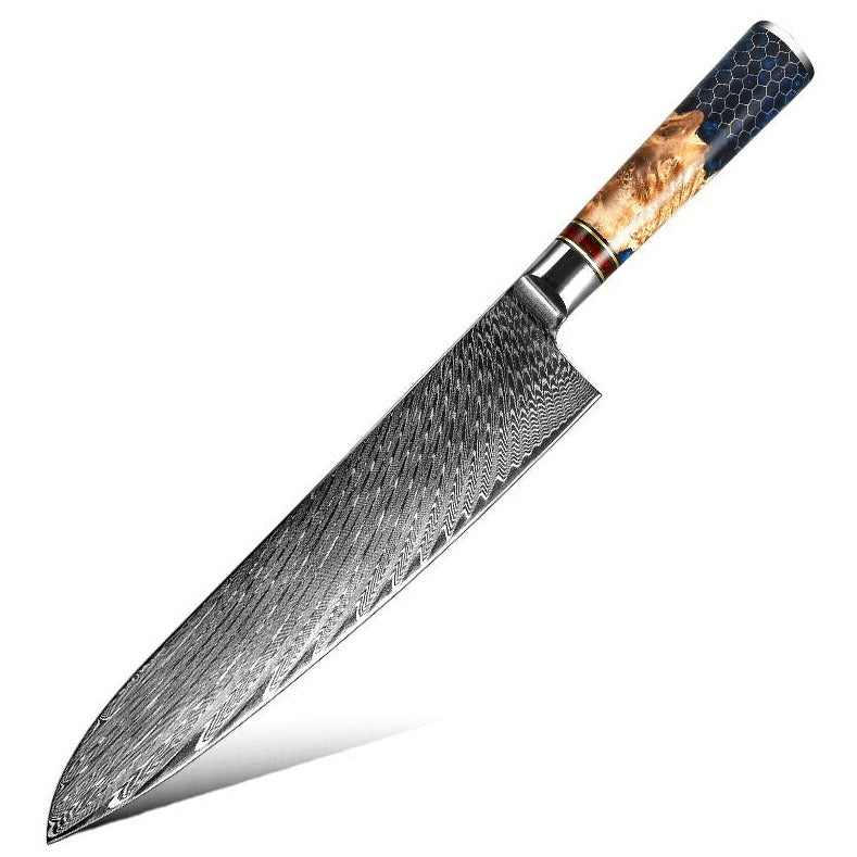 Premium YAMATO VG10 9-Inch Chef's Knife - Japanese Stainless Steel Blade with Olive Burl Wood & Honeycomb Resin Handle - Perfect for Slicing, Dicing, and Chopping Vegetables, Meat, and Fish in Professional Kitchens and Home Cooking