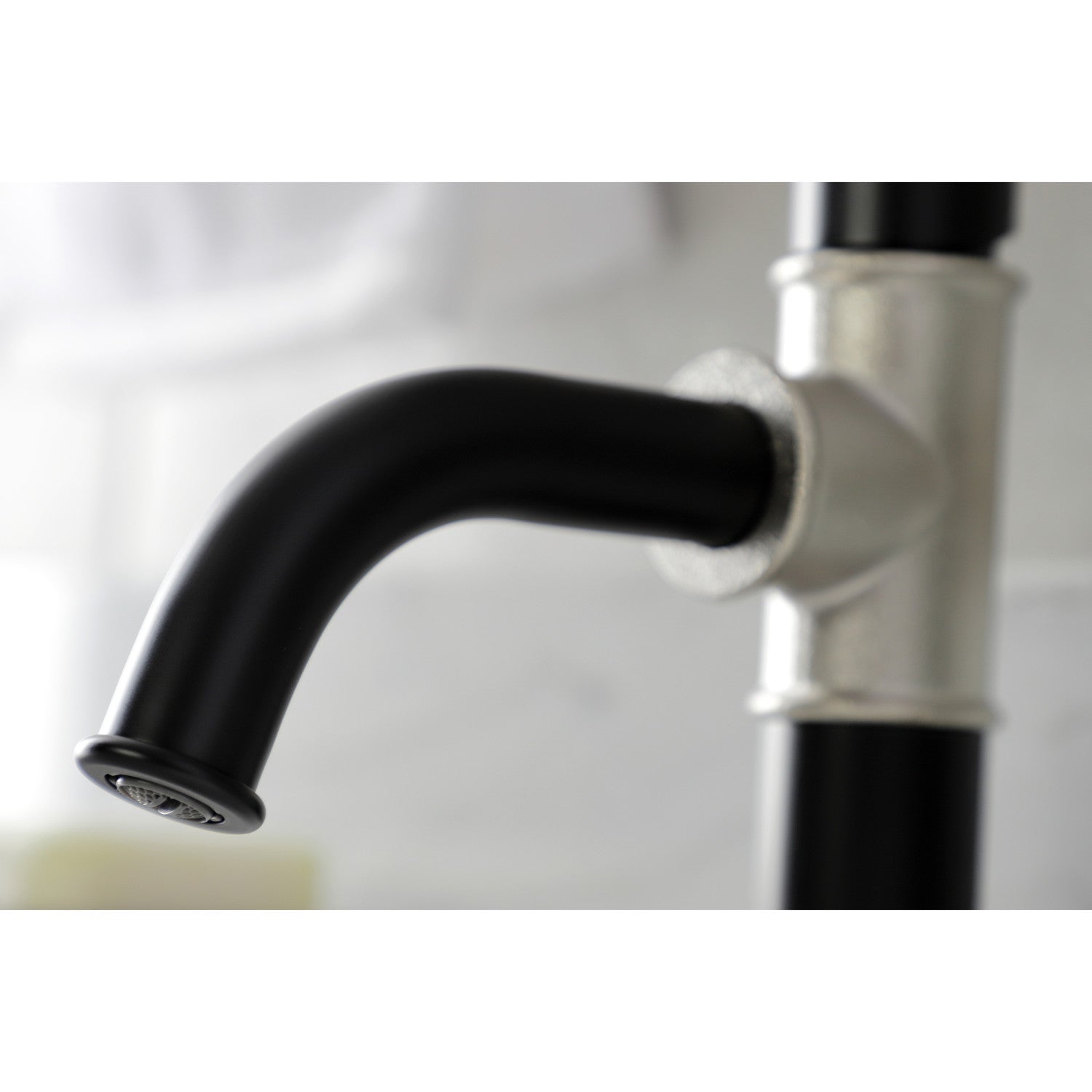 Belknap KSD2828RX Single Handle Bathroom Sink Faucet with Deck Plate & Push Pop-Up Drain - Matte Black/Brushed Nickel Finish - Perfect for Modern Bathroom Renovations and Small Space Installations