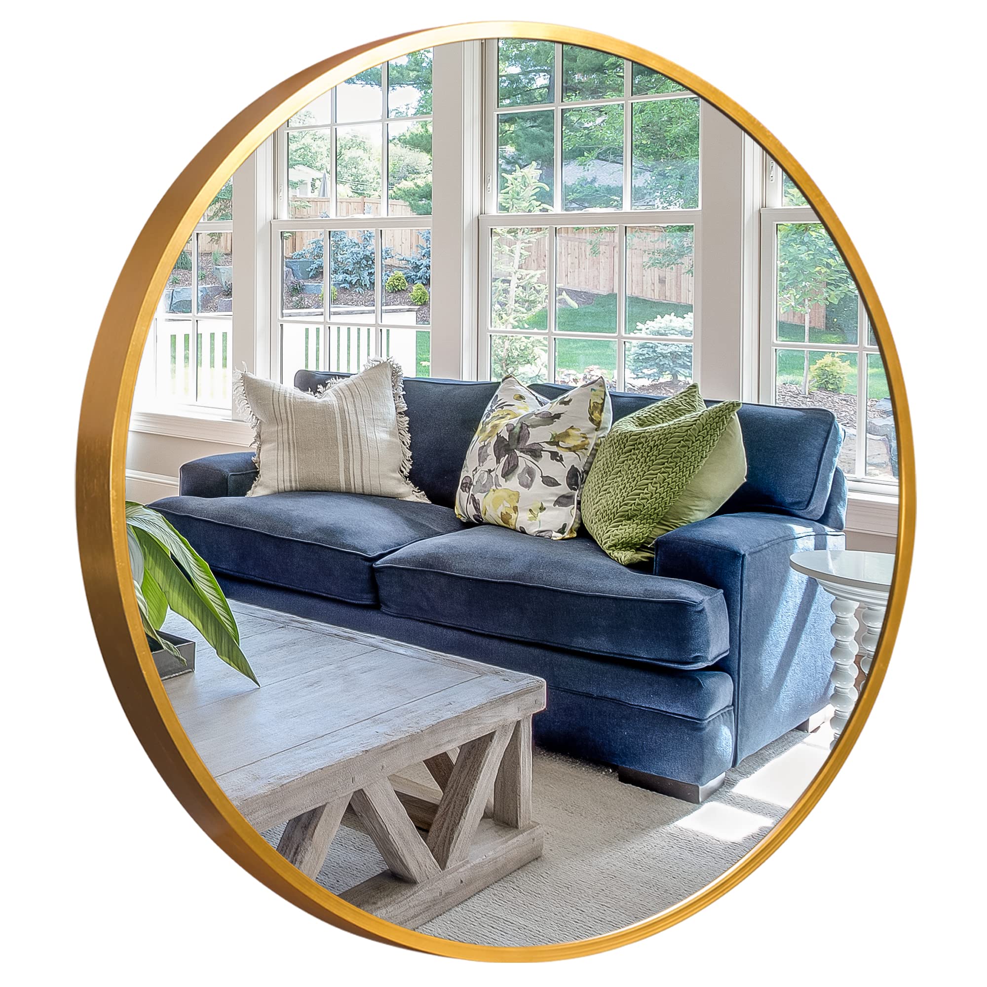 32 Inch Round Wall Mirror - Aluminum Alloy Frame Large Vanity Mirror for Bathroom, Bedroom & Living Room | Decorative Hanging Mirror for Entryway & Home Decor (Golden) - Perfect for Makeup, Dressing & Interior Design