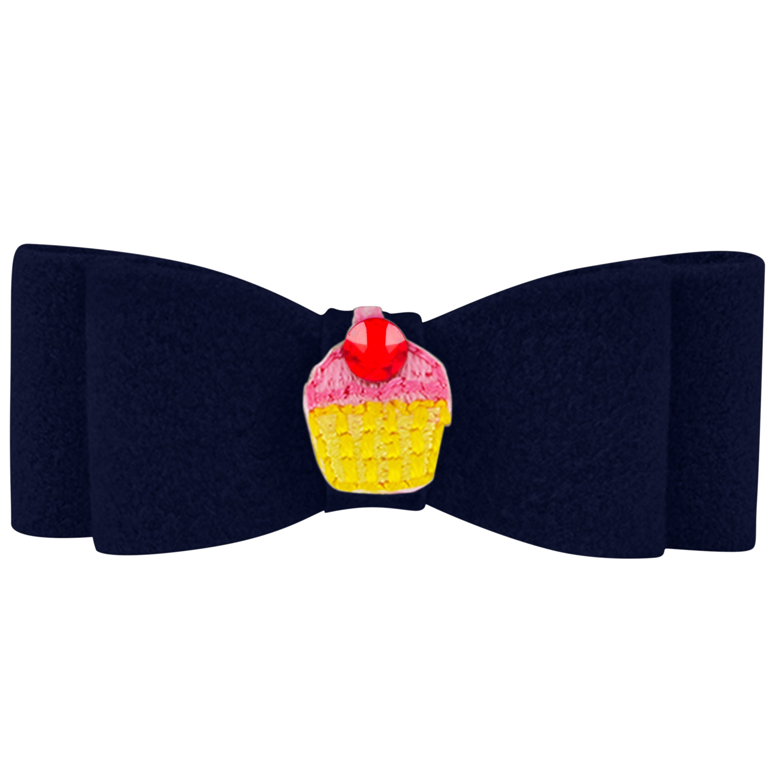 Handmade Embroidered Cupcake Hair Bow Clip - Cute Girls Hair Accessories for Birthday Parties, Baby Showers & Special Occasions