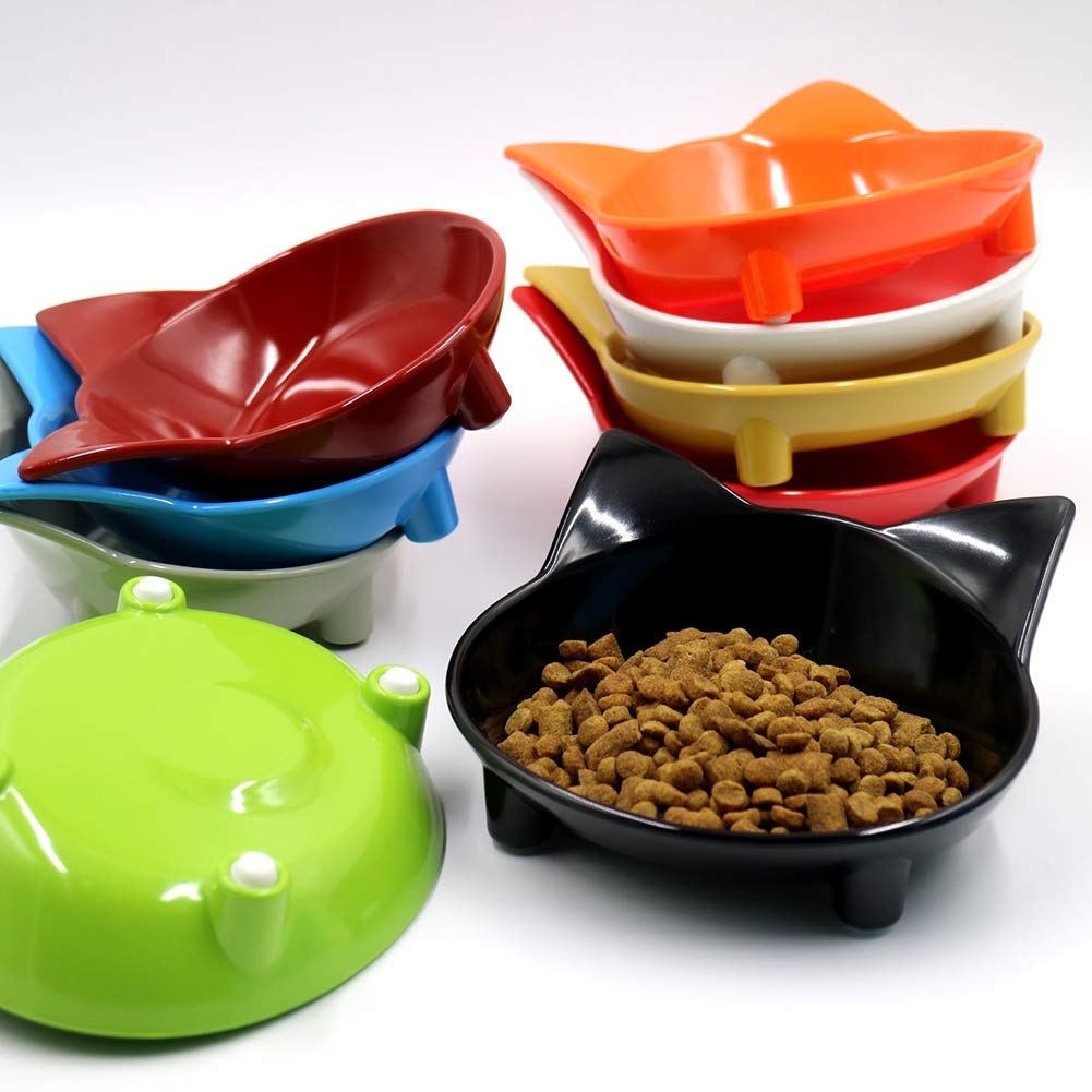 Non-Slip Cat & Dog Food Bowl with Cute Ears Design - Pet Feeding Dish for Kittens & Puppies - Perfect for Home, Travel and Outdoor Use - Black