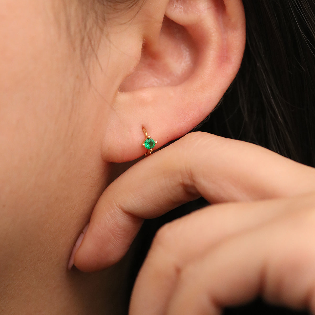 Green Onyx Huggie Earrings for Women – Dainty Single Stone Hoop Earrings for Everyday Wear | Perfect for Casual, Office & Date Night Outfits